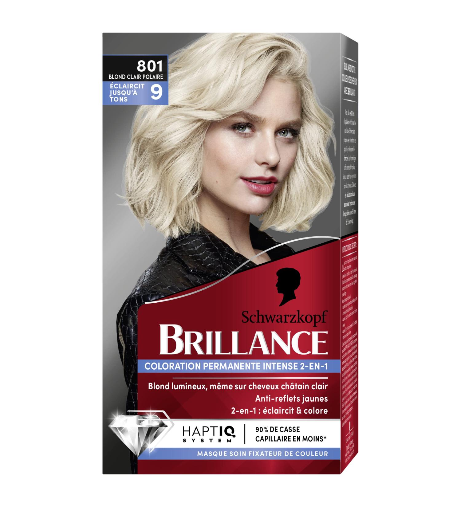 Schwarzkopf - Brilliance - Intense Permanent Hair Color 2 in 1 - Diamond Shine - Lightens up to 9 tones - Luminous Blonde - Anti-yellow reflections - Polar Light Blonde 801 - Buy Online on GoSupps.com