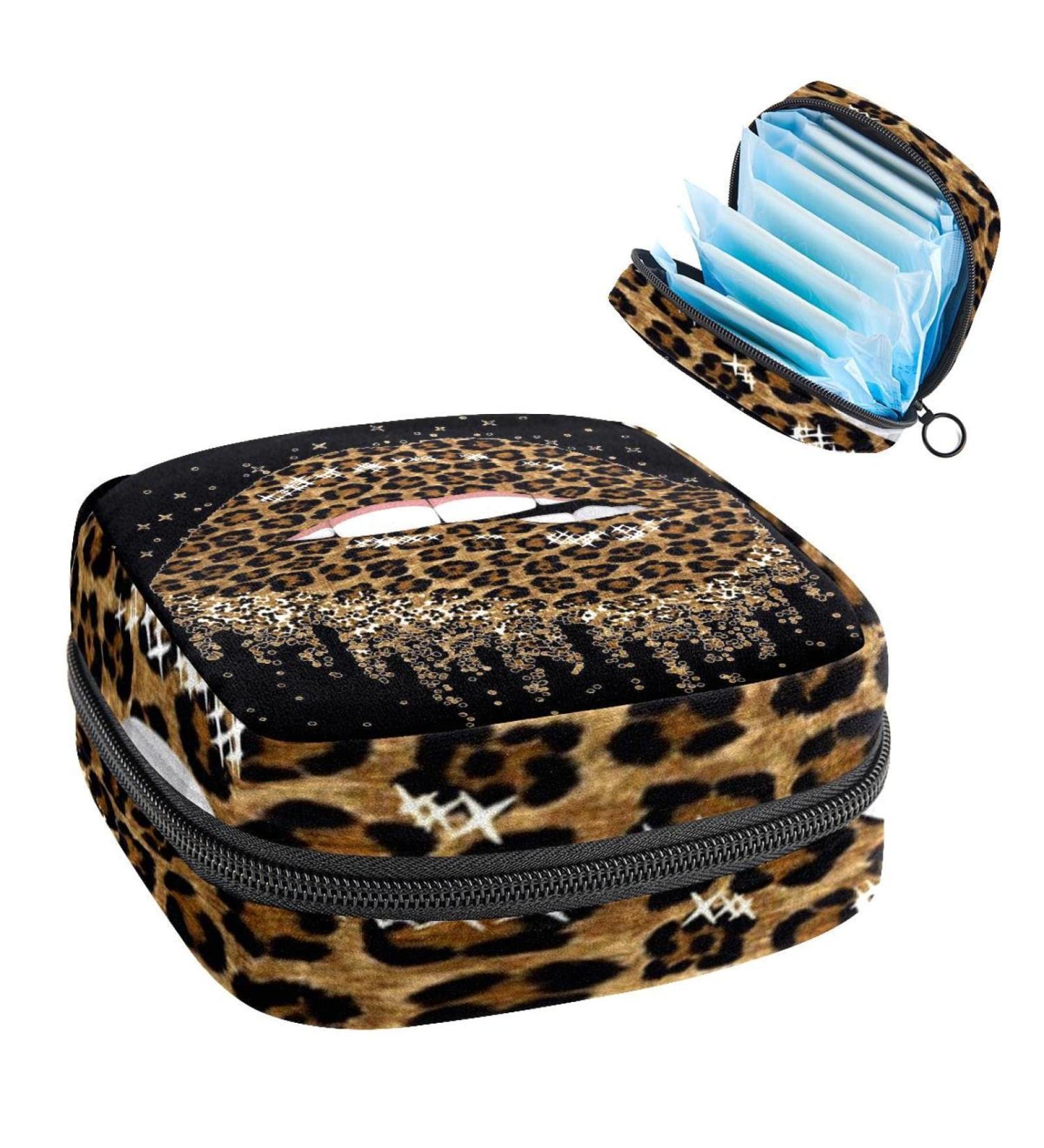 Gold Leopard Lips Sanitary Napkin & Menstrual Cup Bag - Portable Period Pocket for Women & Teens | Multicolored Feminine Storage Solution - Buy Online on GoSupps.com