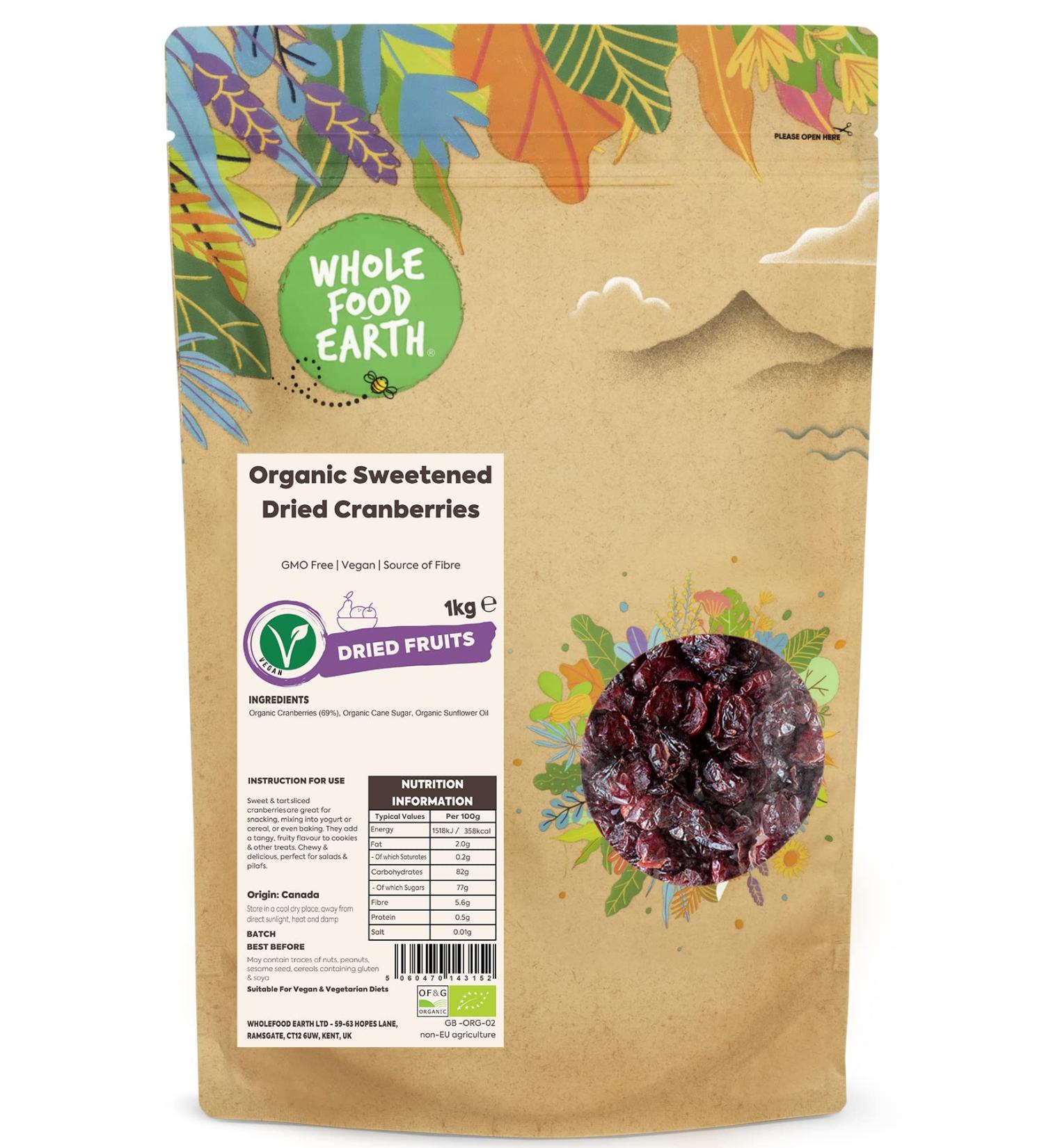 Wholefood Earth Cranberries Bio S ch es 1 kg - Baies Organiques Certifi es Vegan - Buy Online on GoSupps.com