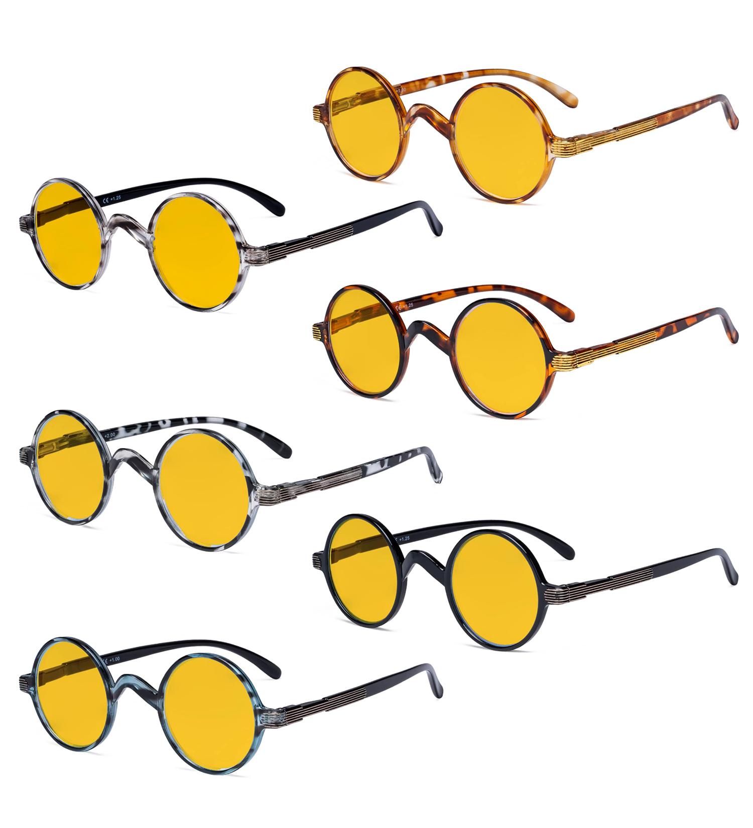 Eyekepper 5-Pack Blue Light Filter Round Computer Reading Glasses +2.00 Amber Tinted Vintage Style - Blue Light Blocking - 6 Pairs - Buy Online on GoSupps.com