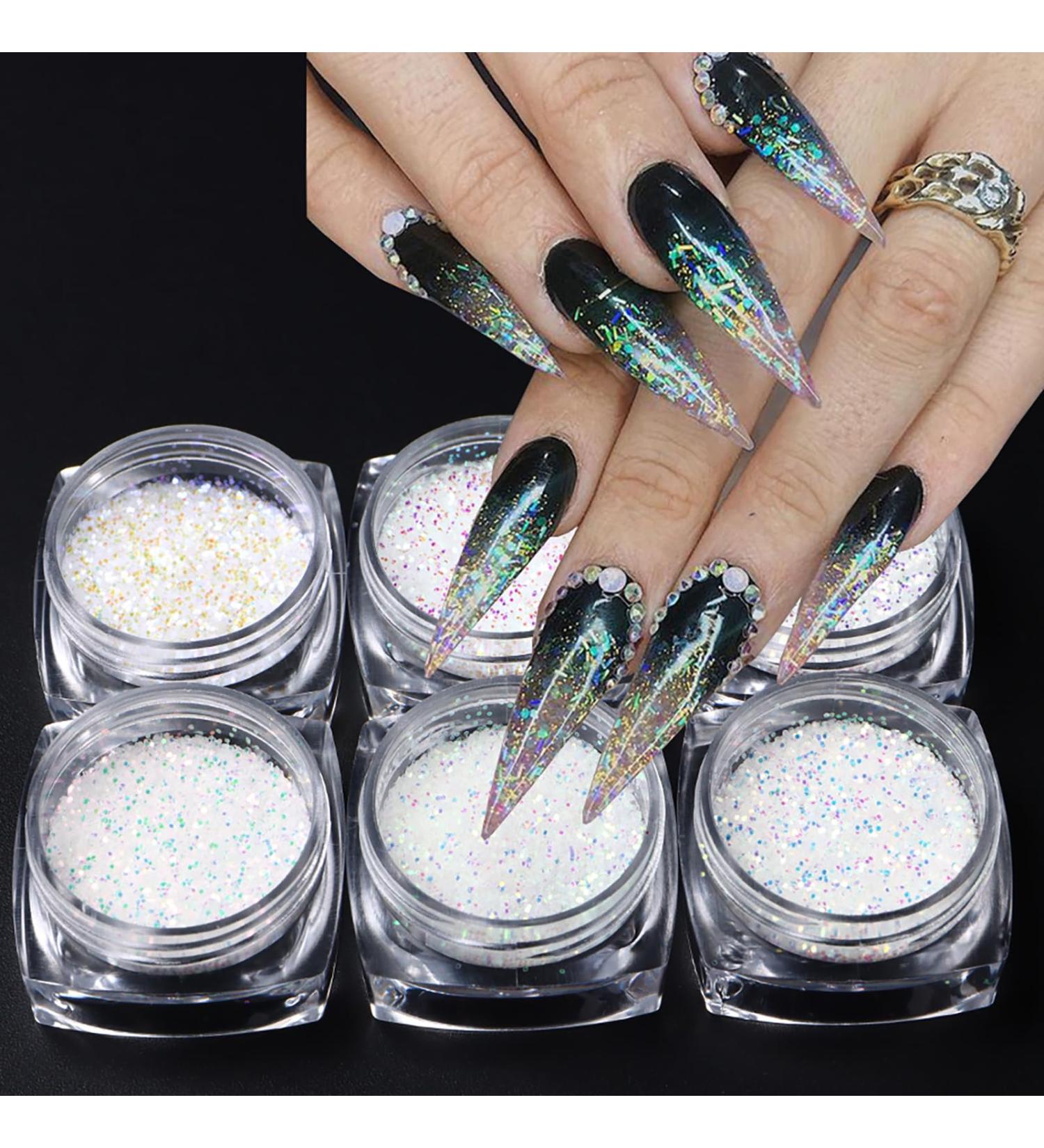 GZSYY Glitter Powder for Nails - 6PCS Laser Holographic Nail Art Sequins | White Nail Glitter for Stunning Manicures - Buy Online on GoSupps.com