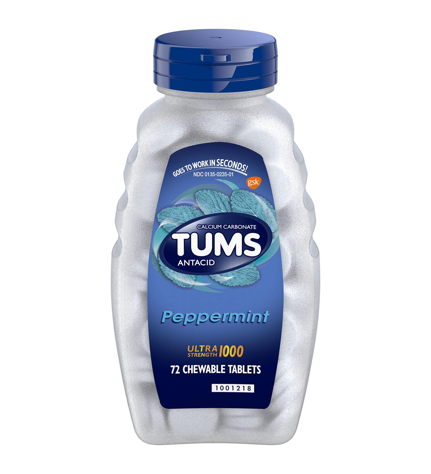 Tums Antacid Ultra Strength 1000 Peppermint 72 Chewable Tablets - Fast Relief for Heartburn & Indigestion - Buy Online on GoSupps.com