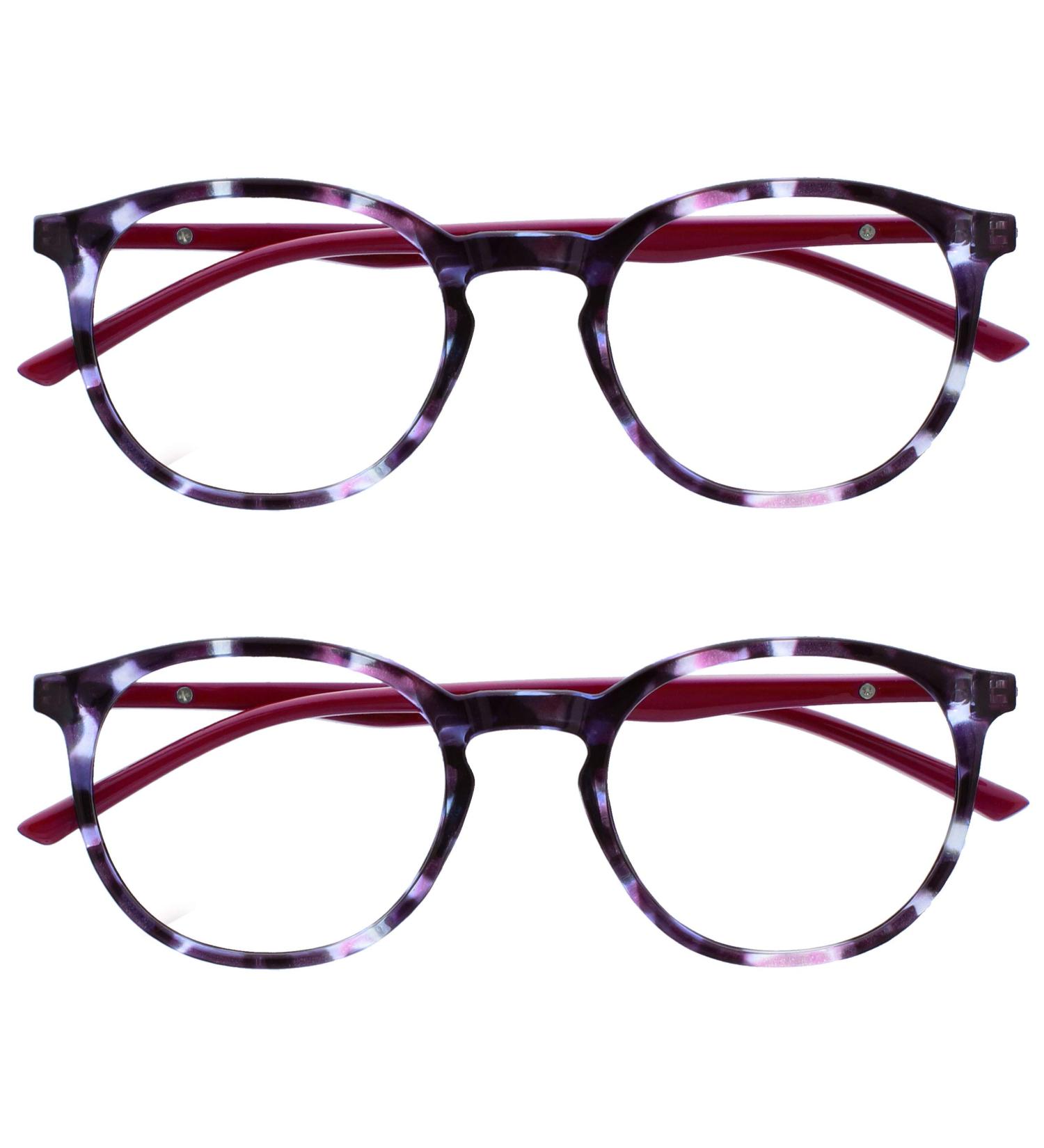 Shop Opulize Met 2er-Pack Purple Tortoise & Cherry Red Reading Glasses - Large Round Style for Men & Women with Spring Hinges - Fashionable +0.00 Dioptria - Buy Online on GoSupps.com