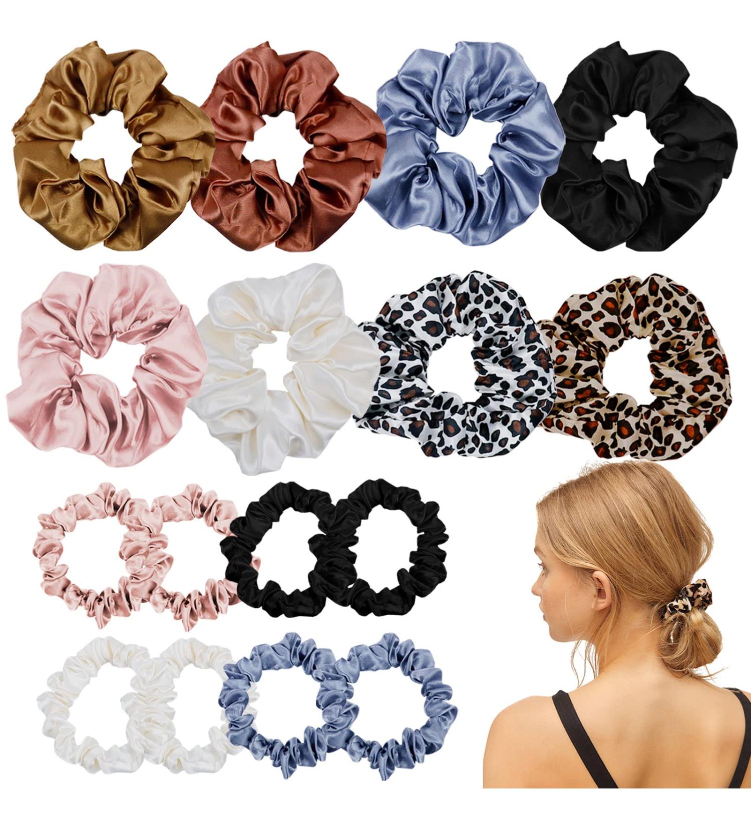Satin Hair Scrunchies Set - 16 Pieces Elastic Hair Bands for Women Girls - Ponytail Holder Hair Accessories in 8 Colors - Thin & Thick Hair Sizes Included - Buy Online on GoSupps.com