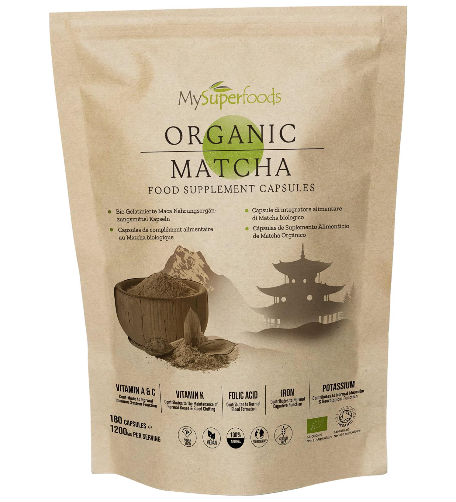 Organic Matcha Green Tea Capsules - 180 Count | 1200mg per Serving | Natural Energy Supplement | Ergogenic Aid - MySuperfoods - Buy Online on GoSupps.com