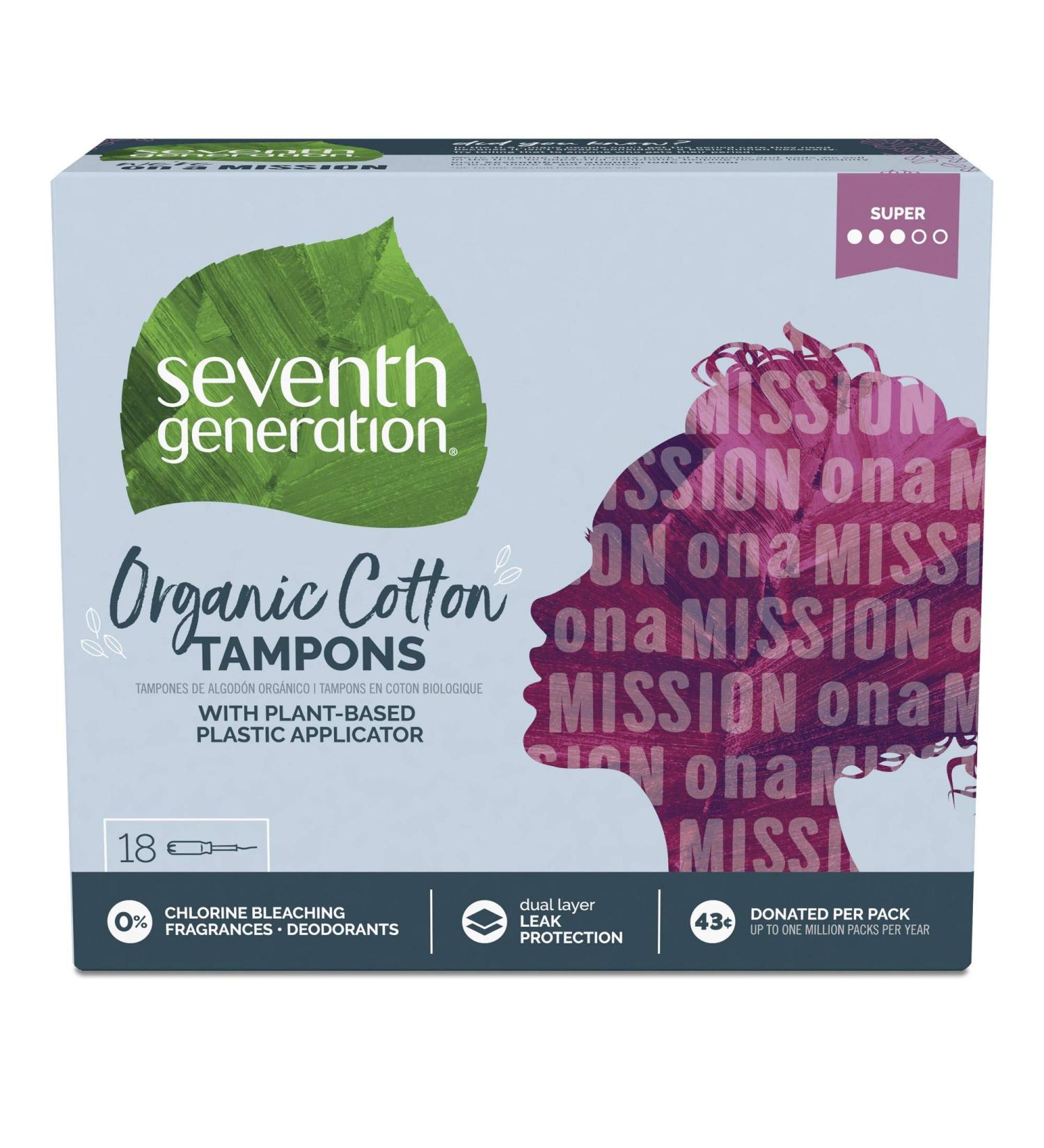 SEVENTH GENERATION Free & Clear Super Tampons with Applicator - 18 Count | Eco-Friendly & Chemical-Free - Buy Online on GoSupps.com