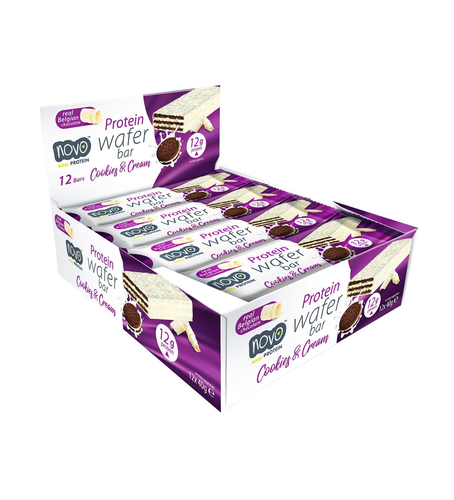 Novo Nutrition Ltd Novo Nutrition Protein Wafer Bar 12x40g Cookies & Cream Cookies & Cream 12x40g - Buy Online on GoSupps.com