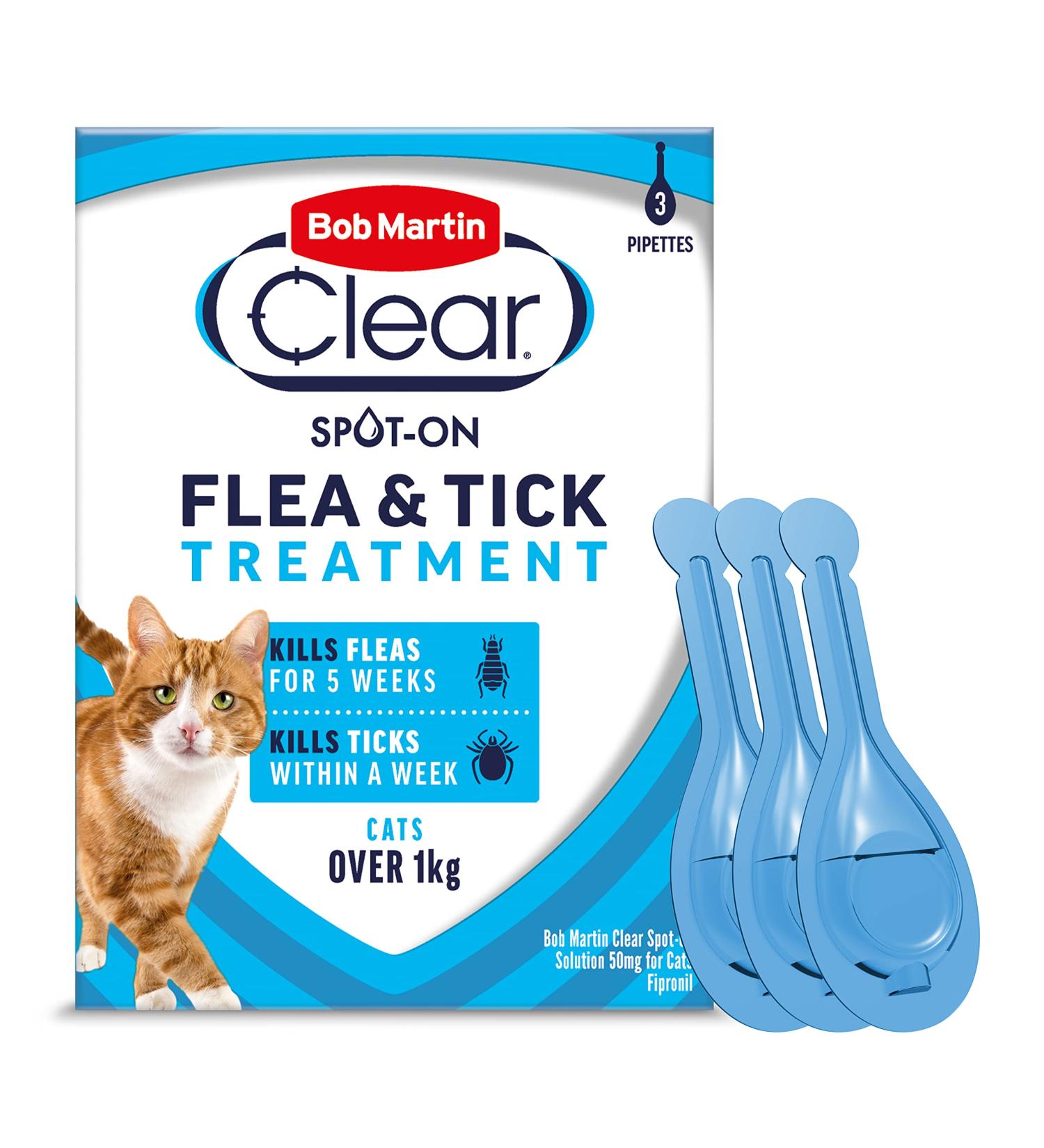 Bob Martin Clear Spot On Flea Treatment for Cats Kittens and Ferrets - 3 Pipettes, Kills Fleas & Ticks - Buy Online on GoSupps.com
