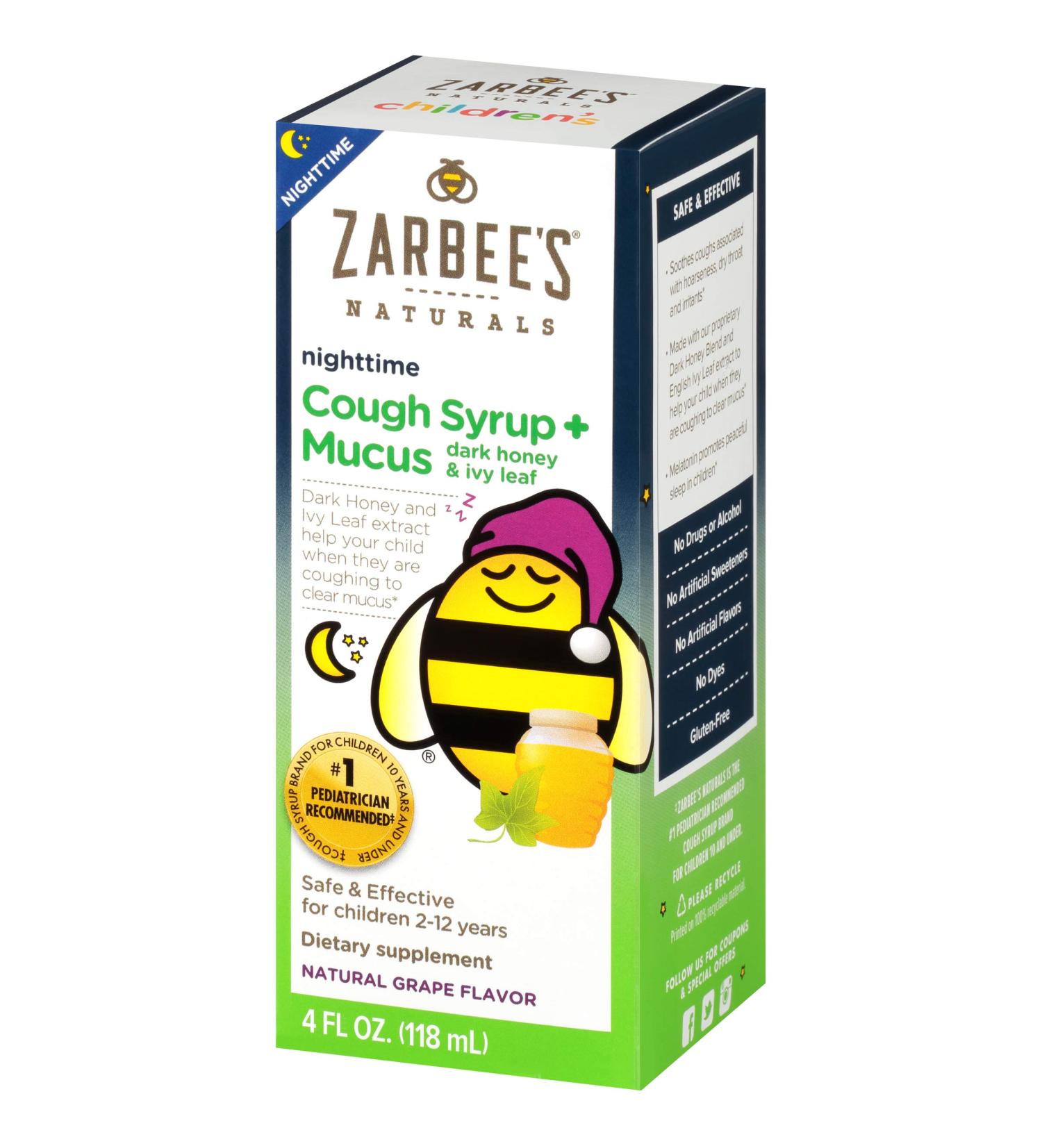 Zarbee's Naturals Children's Nighttime Cough Syrup - Dark Honey & Ivy Leaf, Grape Flavor 4 fl oz - Buy Online on GoSupps.com