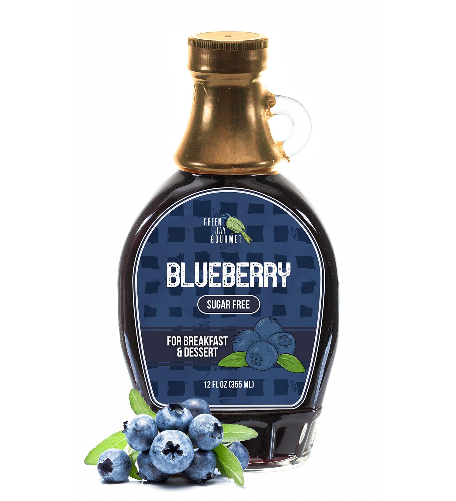 Green Jay Gourmet Sugar Free Blueberry Syrup - No Sugar Premium Breakfast Syrup with Fresh Blueberries & Lemon Juice - All-Natural, Non-GMO Pancake Syrup, Waffle Syrup & Dessert Syrup - 12 Ounces Blueberry 12 Ounce (Pack o…
