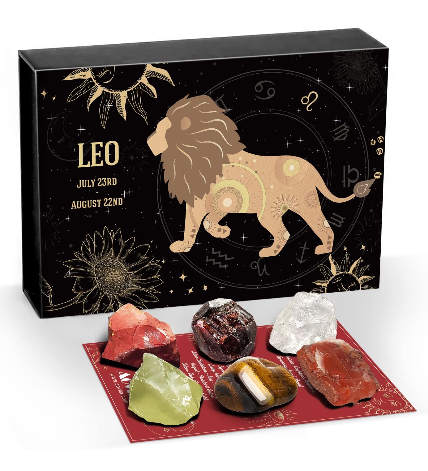 GXO Beauty Leo Crystal Gift Set - 6 Pcs Astrology Healing Crystals Birthstone Kit with Horoscope for Leo - Buy Online on GoSupps.com
