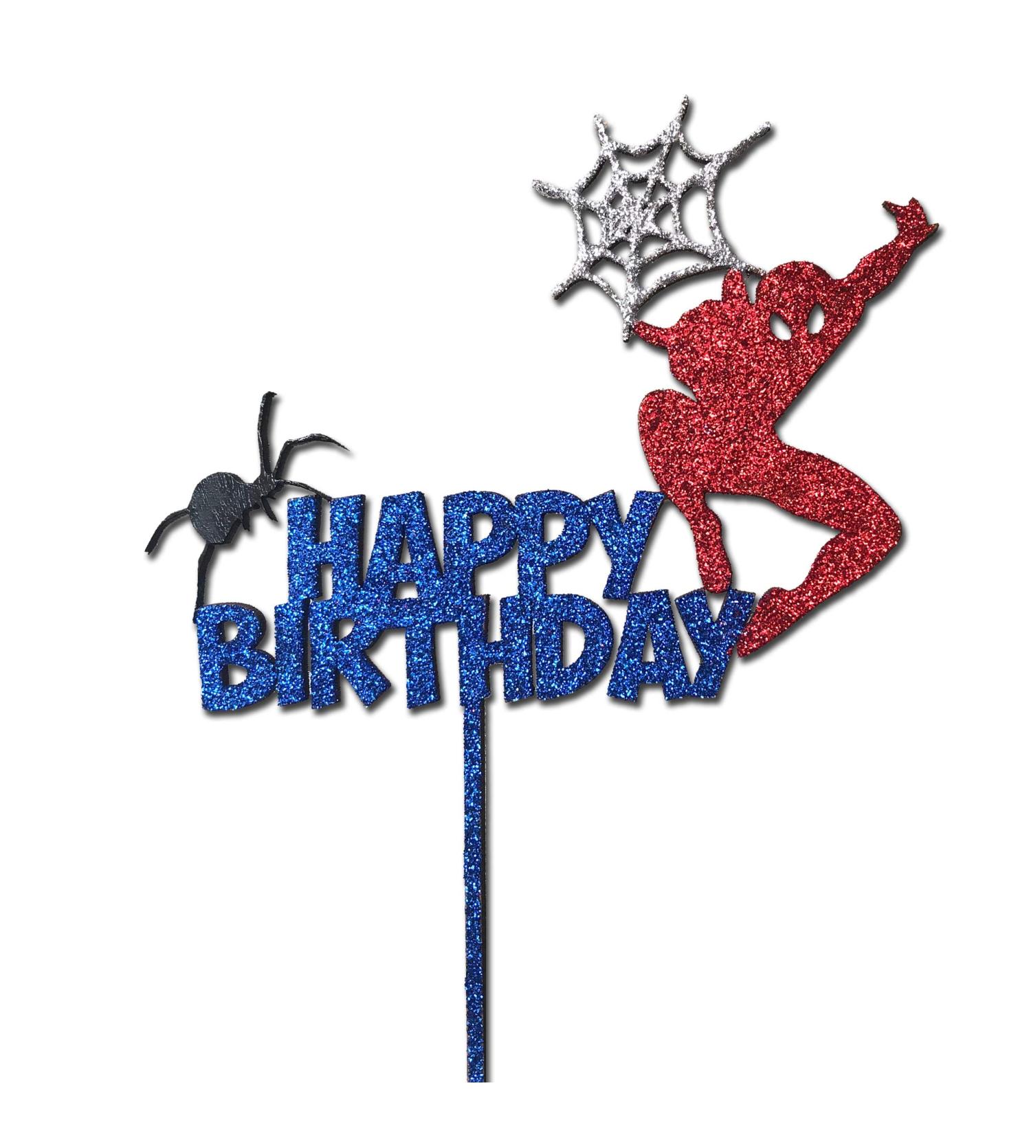 Spiderman Marvel Cake Topper Super Hero Glitter MDF Birthday Party Boy Web Decoration Red Blue Silver Set Comics Centre Piece