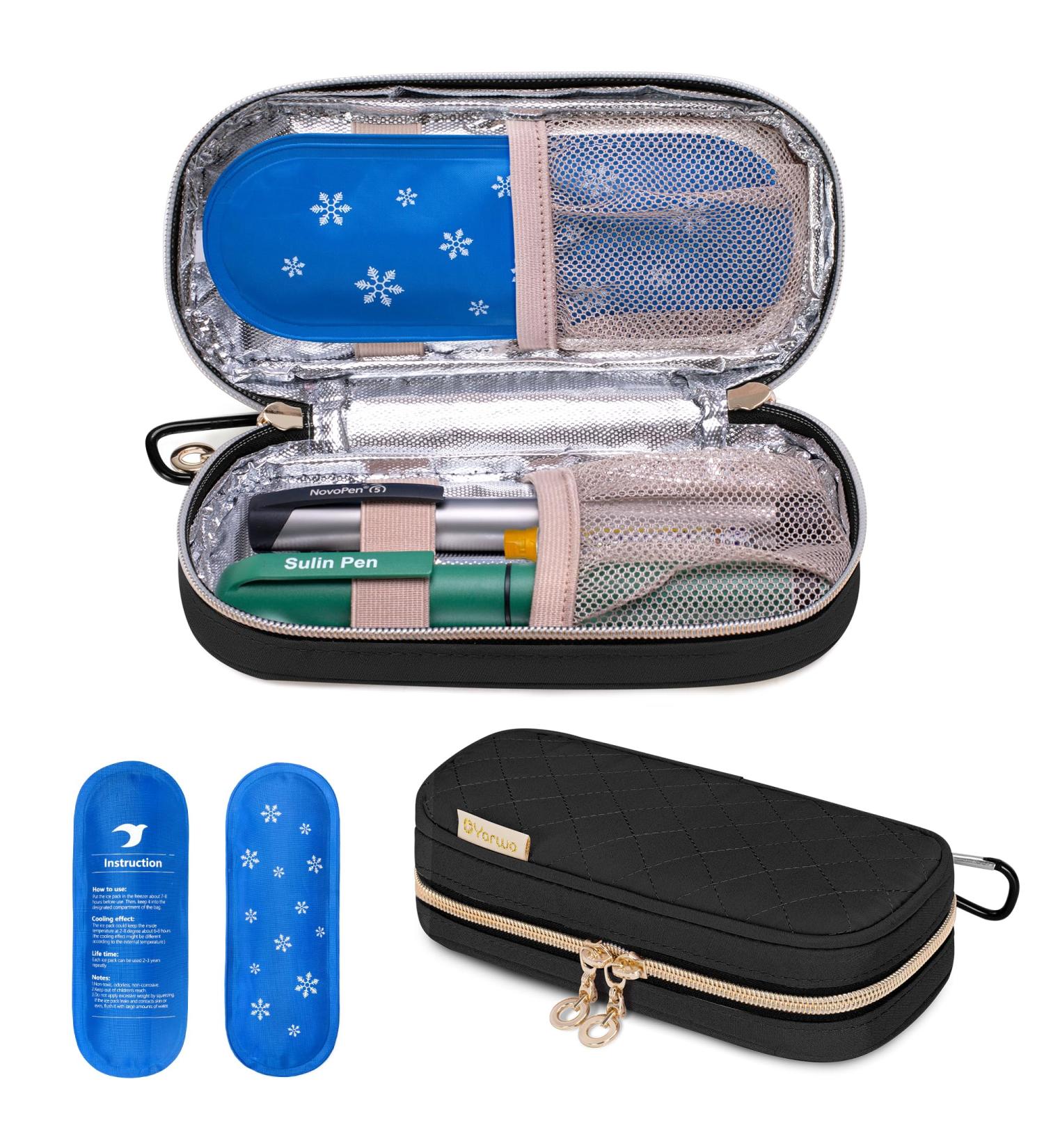 Yarwo Insulin Cooling Bag - Travel Bag for Diabetics with 2 Cooling Packs | Insulin & Diabetes Accessories | Black - Buy Online on GoSupps.com