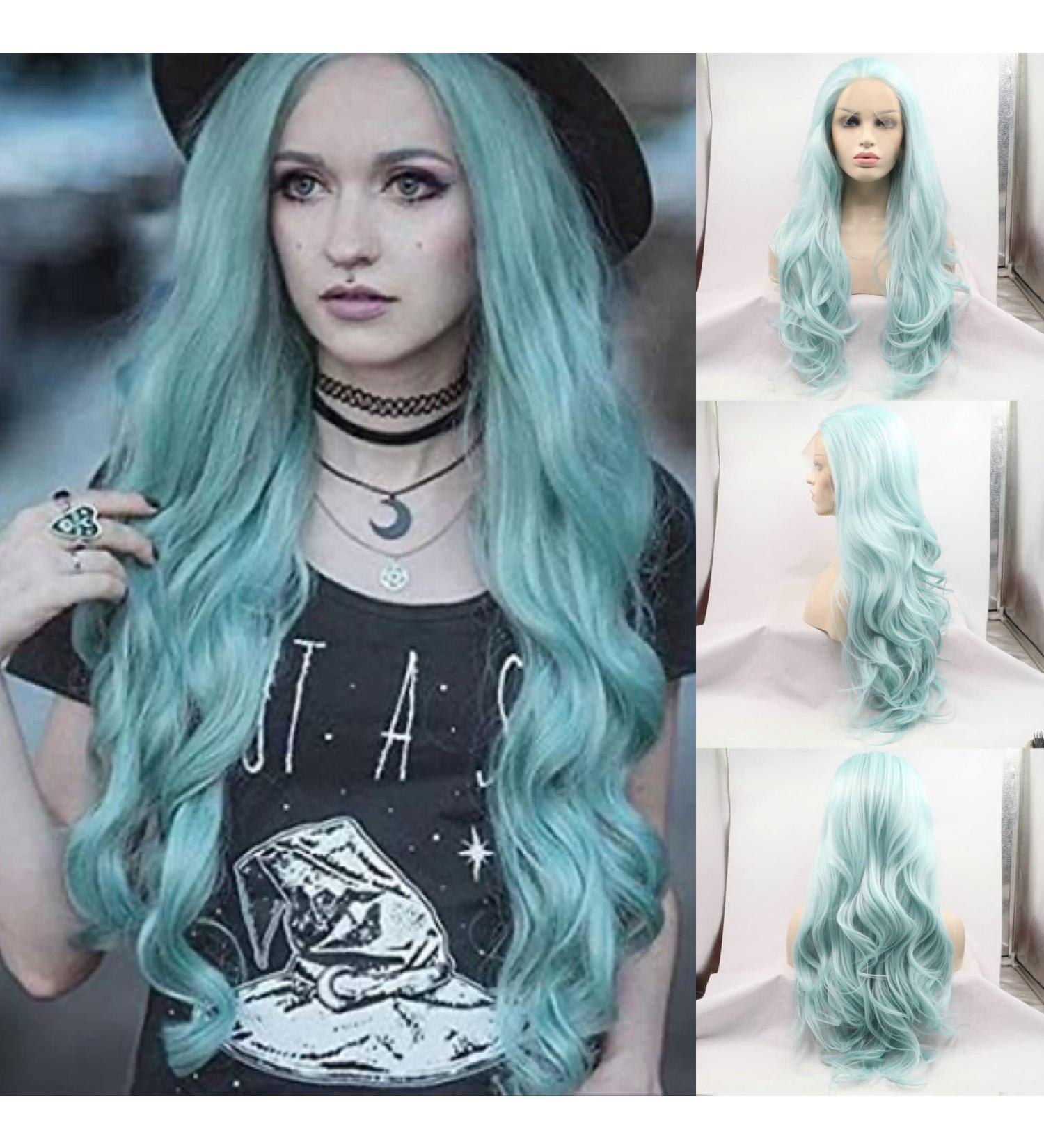Light Blue Lace Front Wig for Women | Long Pastel Synthetic Hair Wig with Baby Hair | High-Quality Heat-Resistant Ice Blue Wig - Buy Online on GoSupps.com