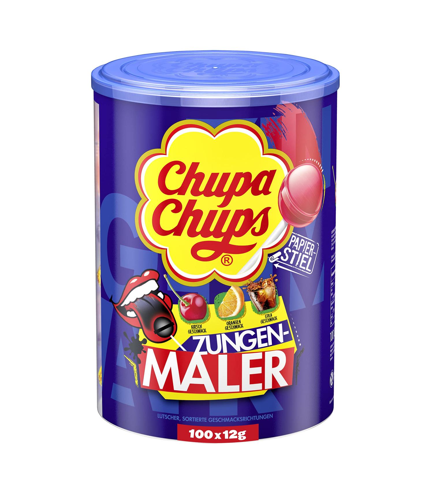 Chupa Chups Tongue Painter Lollipops - Box of 100 (Cola Cherry Orange) | Fun Color-Changing Treats for All Ages - Buy Online on GoSupps.com