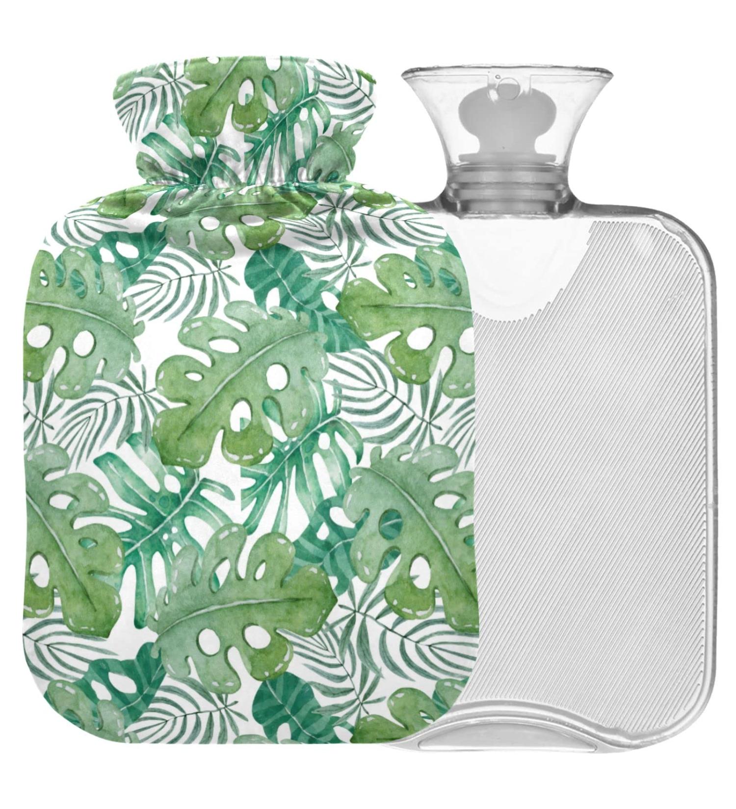 NAANLE Cartoon Palm Leaf Hot Water Bottle 1L for Menstrual Cramps Relief | Heat & Cold Therapy | Transparent Cover - Buy Online on GoSupps.com