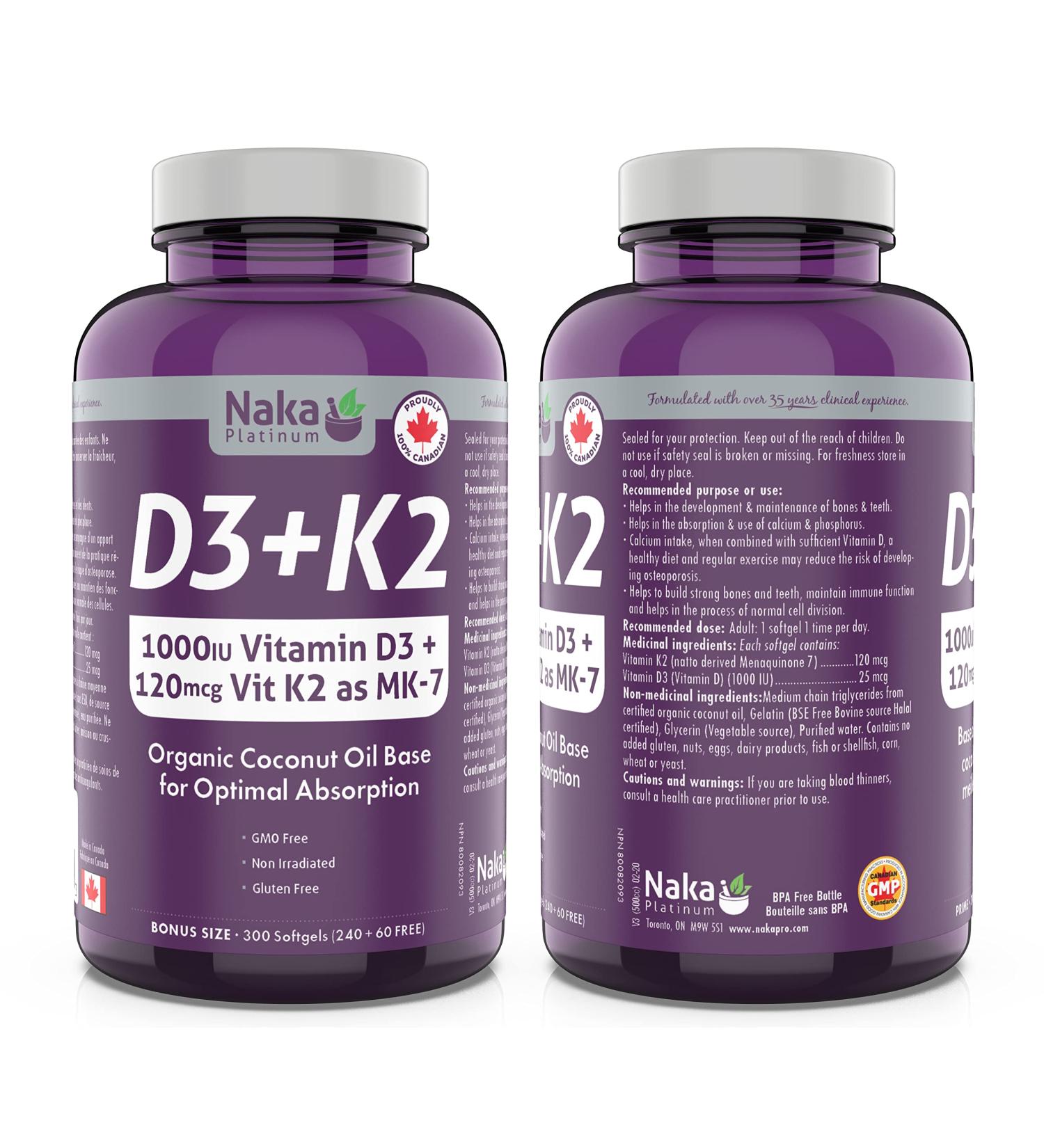 Naka Platinum Vitamin D (1000 IU) + Vitamin K2 (120 mcg) (300 Count (Pack of 1)) - Buy Online on GoSupps.com