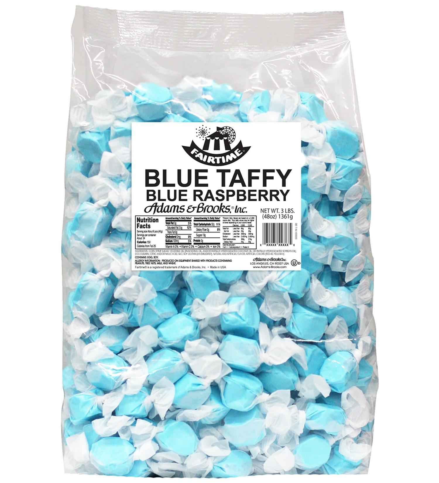 Adams & Brooks Fairtime Taffy  Bulk Blue Candy for Candy Buffets, Blue Raspberry Taffy, Blue Raspberry Candy, Bulk Candy, Pinata Candy, Individually Wrapped Candy  Kosher Candy, 3 Pounds of Candy