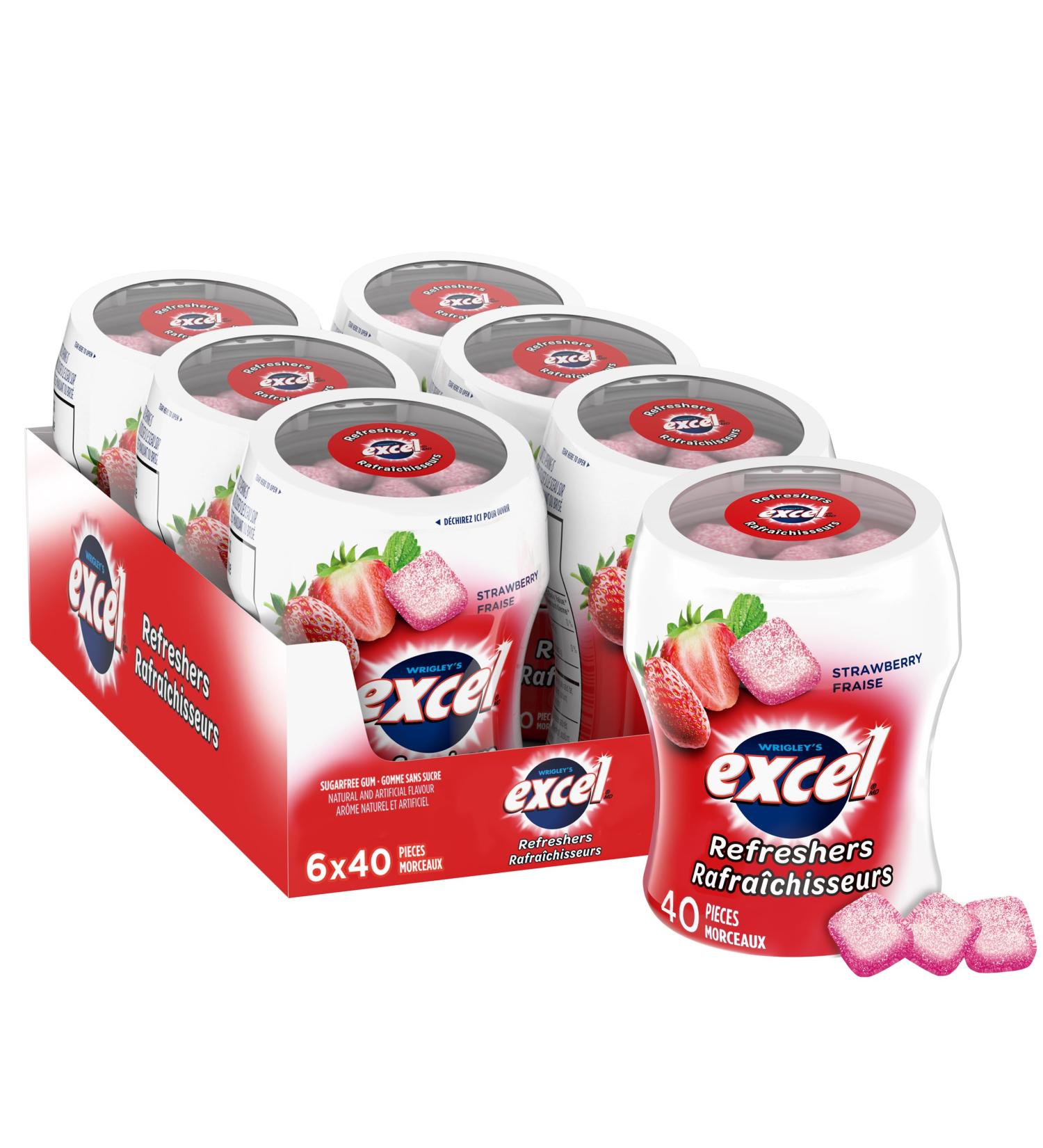 EXCEL Refreshers Strawberry Flavoured Sugar Free Chewing Gum 40 Pieces 6 Bottles Strawberry 40 count (Pack of 6) - Buy Online on GoSupps.com