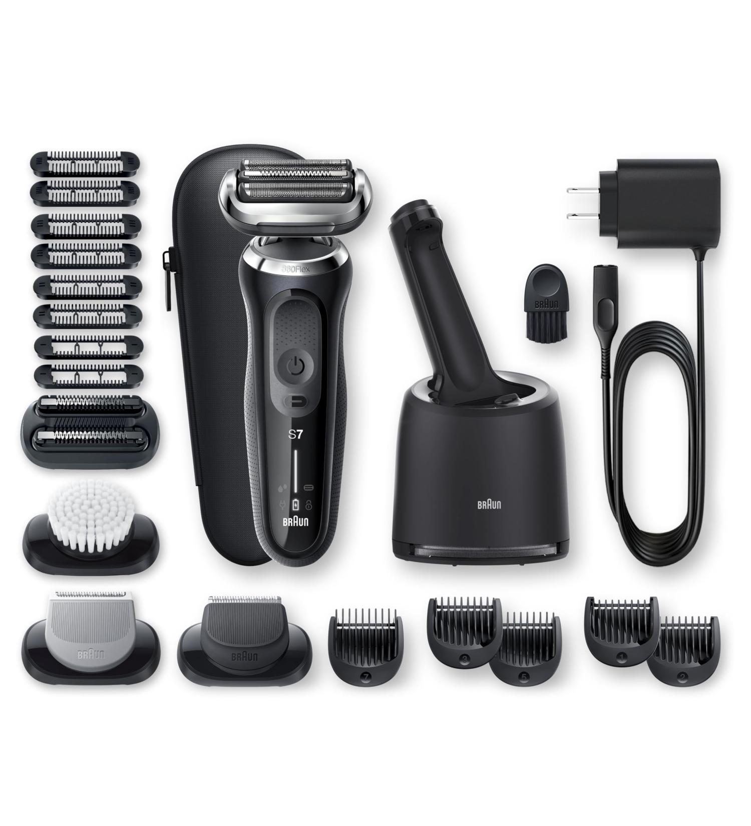 Braun Series 7 7091cc Flex Electric Razor for Men - SmartCare Beard Trimmer Body Groomer & Wet/Dry Exfoliating Brush - Rechargeable & Cordless Foil Shaver in Black - Buy Online on GoSupps.com