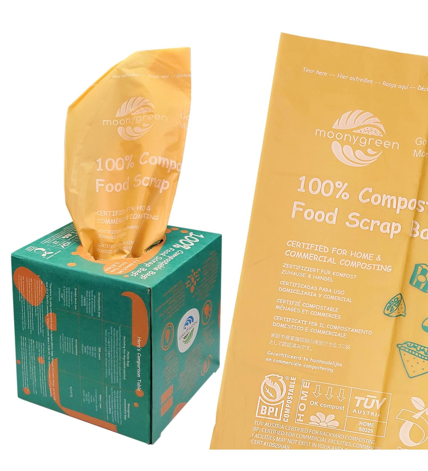 Moonygreen Compost Bags  Trash Bags 3Gallon  Extra Thick 0.87 Mils  US BPI ASTM D6400 Certified Compostable Food Scrap Kitchen Waste Bags  100 Count - Buy Online on GoSupps.com