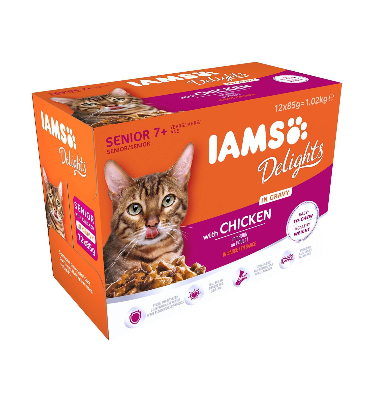 IAMS Delights Senior Cat Food Wet - Chicken in Sauce 12x85g | High-Quality Nutrition for Cats 7+ Years - Buy Online on GoSupps.com
