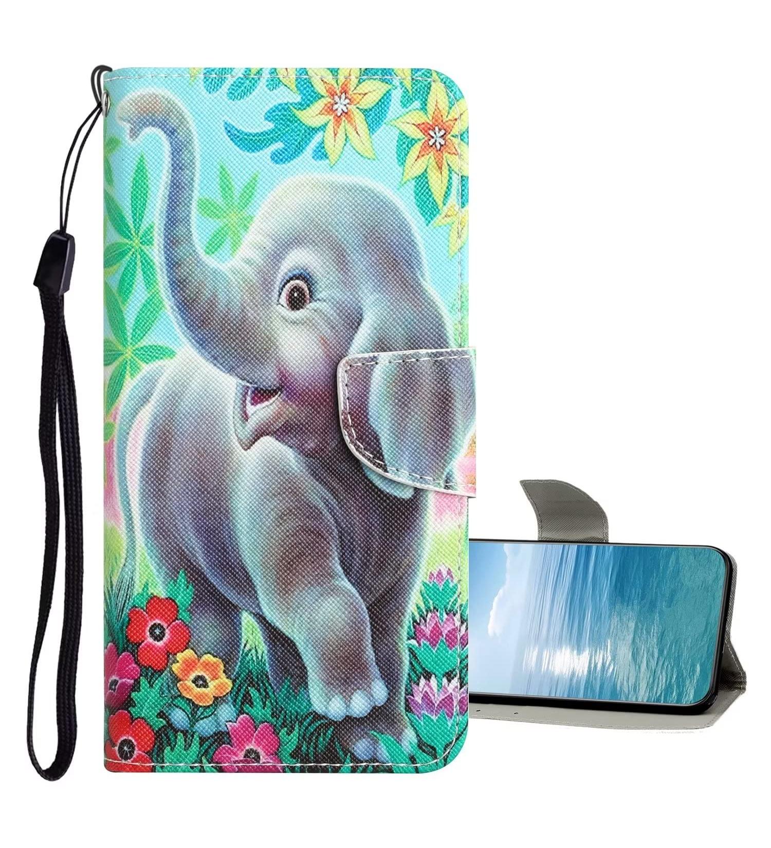 Didan Samsung Galaxy A7 2018 Case - Colorful PU Leather Flip Cover with Stand Full Body Protection Elefant & Flower Motif - Buy Online on GoSupps.com