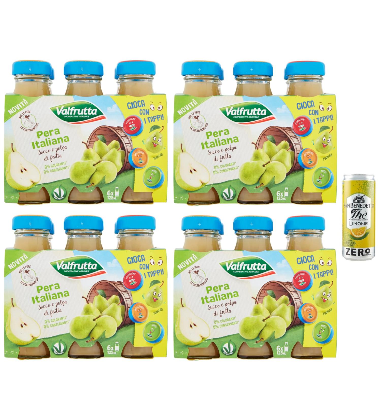 Valfrutta Succhi di Frutta Pera Lot de 24 jus de fruits avec poires italiennes boisson sans alcool 125 ml + 1 bo te de th glac San Benedetto au citron sans sucre 330 ml - Buy Online on GoSupps.com