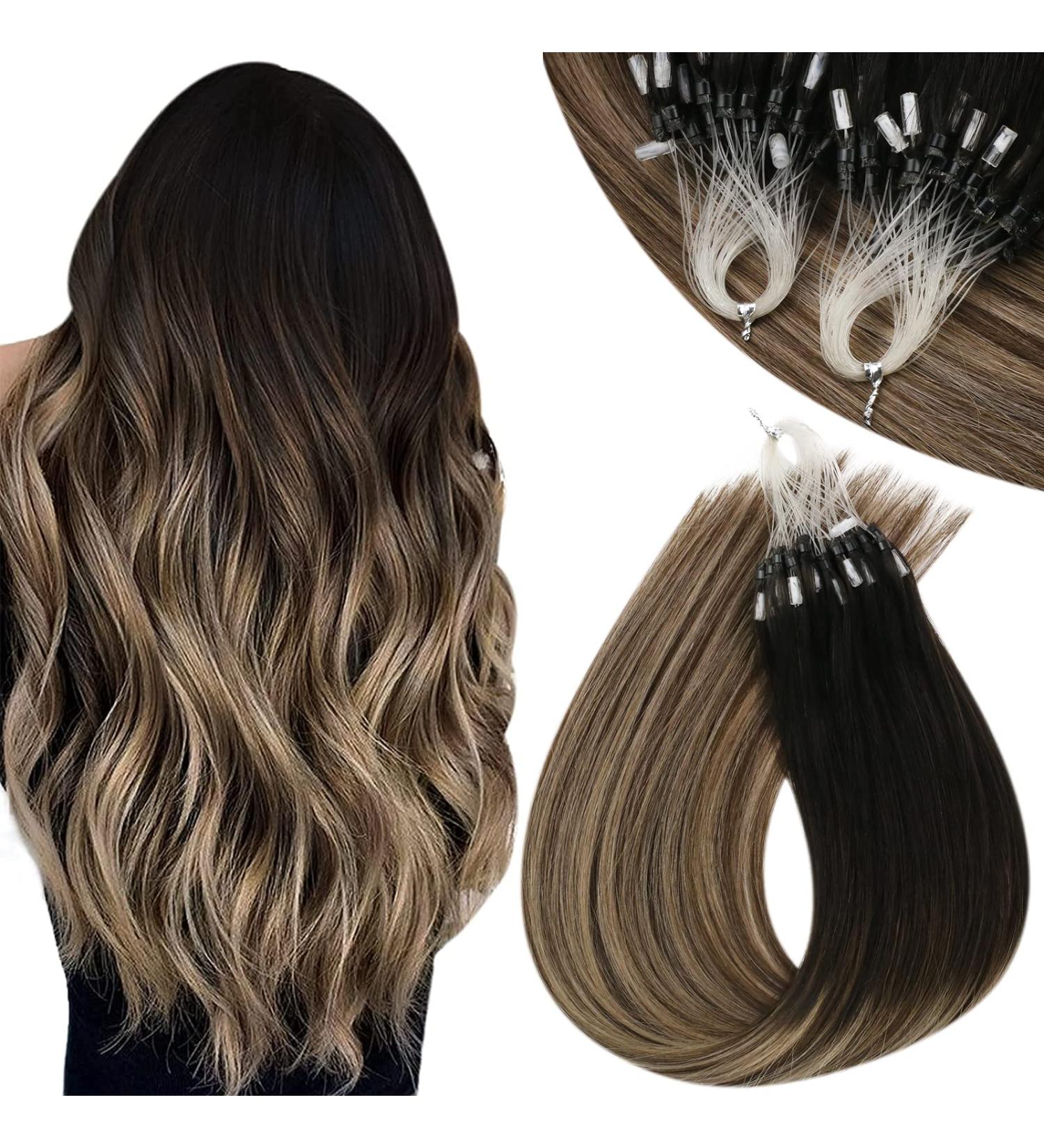Sunny Micro Ring Human Hair Extensions - Balayage Ombre Black to Ash Blonde, 20in 50g & 22in, Pre-Bonded Micro Links - Buy Online on GoSupps.com
