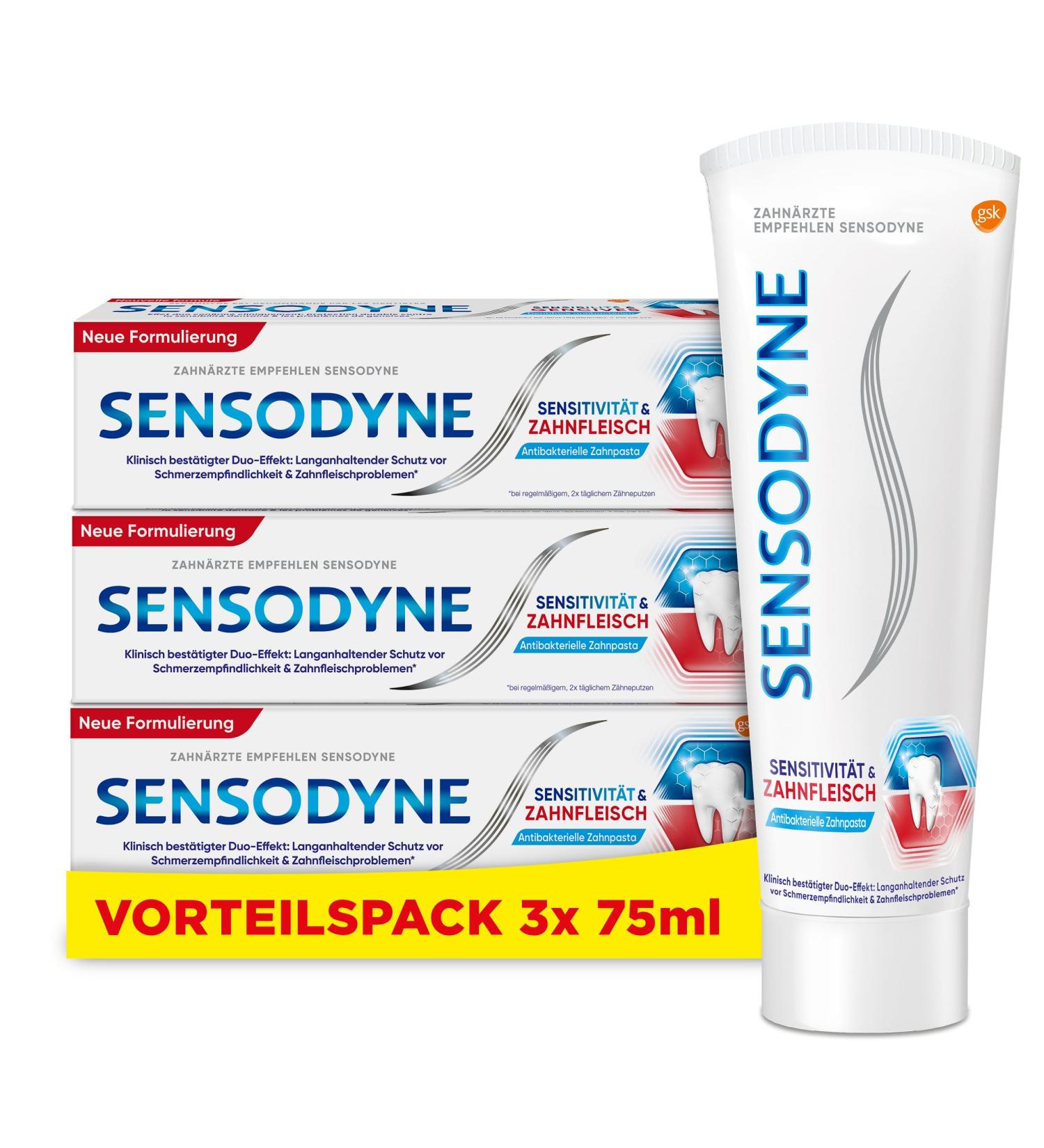 Buy Sensodyne Sensitivity & Gums Toothpaste 3x75ml | Improved Gum Health & Pain Relief | Fast International Shipping - Buy Online on GoSupps.com