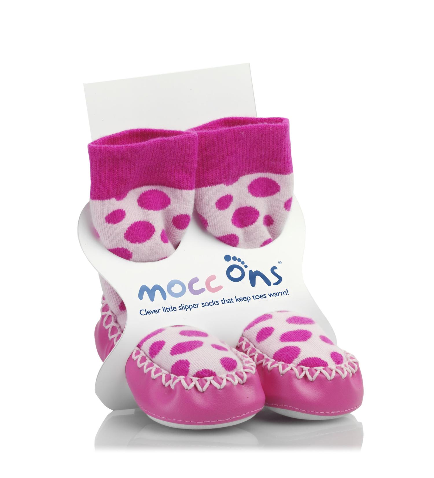 Mocc Ons Washable Leather Sole Slipper Socks (18-24 Months) - Pink Spot - Buy Online on GoSupps.com
