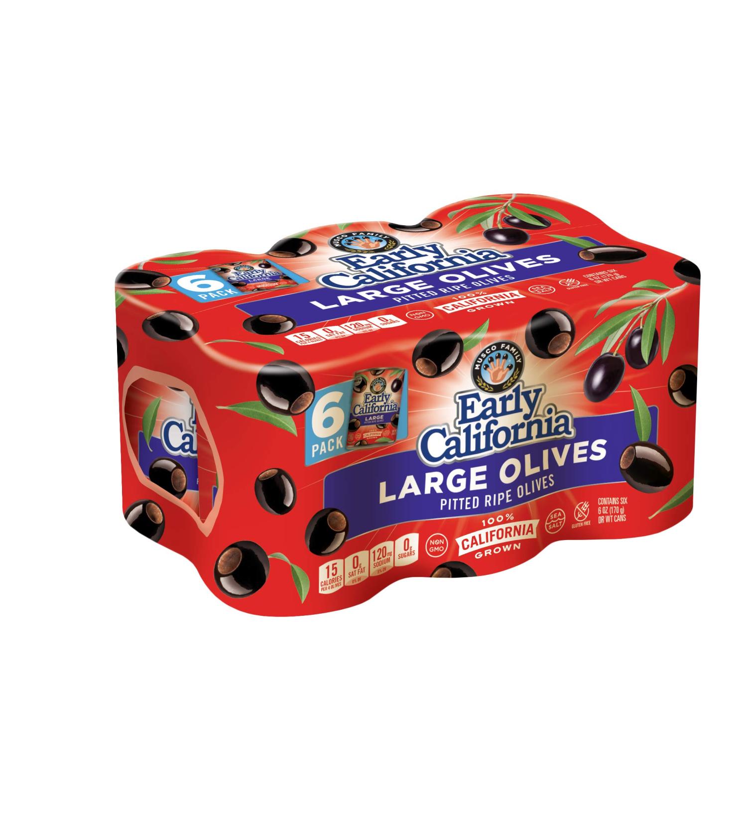 Early California  Ripe Pitted  Large Black Olives  6 oz  6-Cans Large Black Olives 6 Cans - Buy Online on GoSupps.com