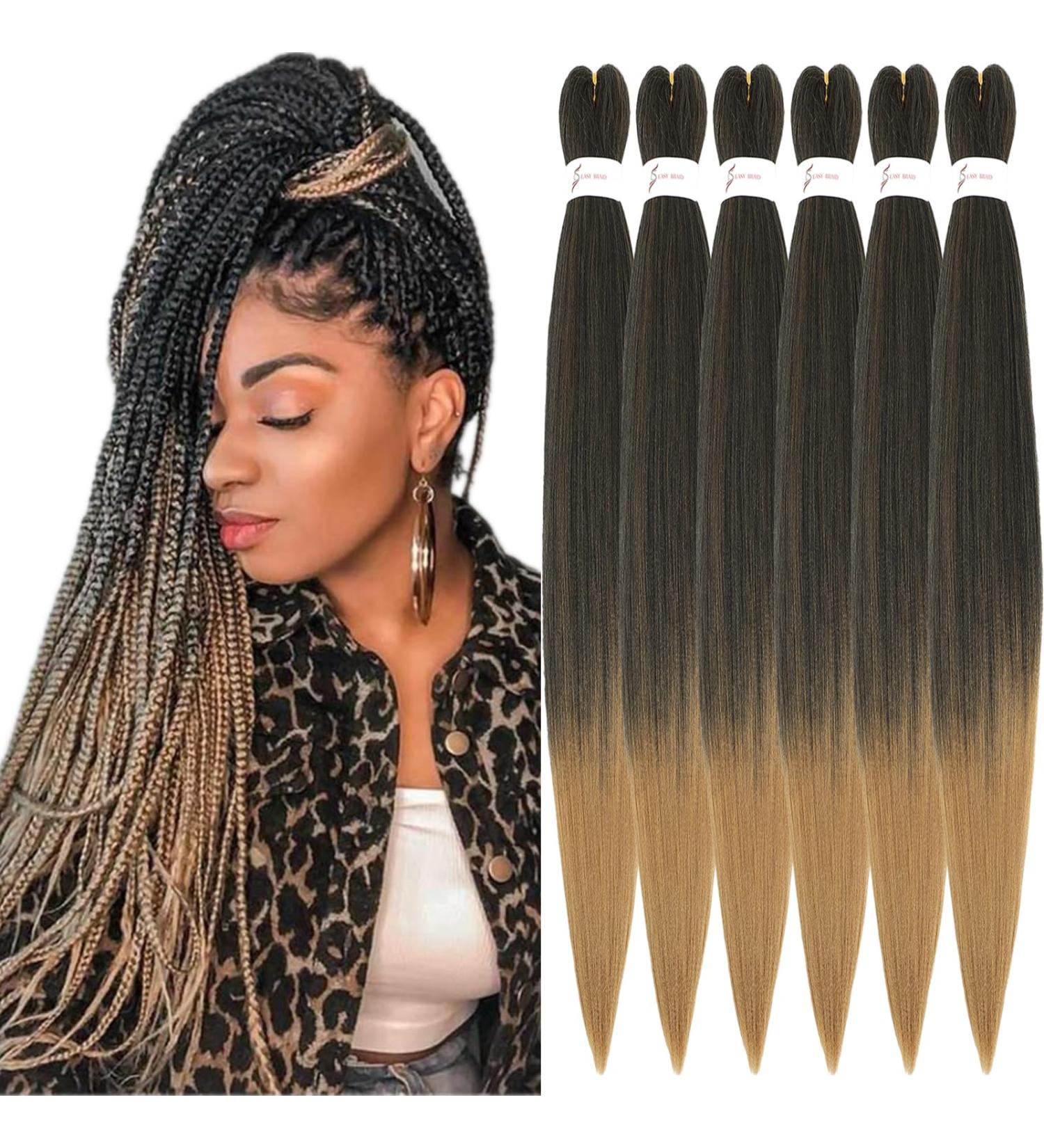 Xusuperb Pre-Stretched Braiding Hair - Ombre Blonde 26 inch Extensions | 6 Packs Soft Yaki-Textured Kanekalon Hair for Easy Braids (T1B/27#) - Buy Online on GoSupps.com