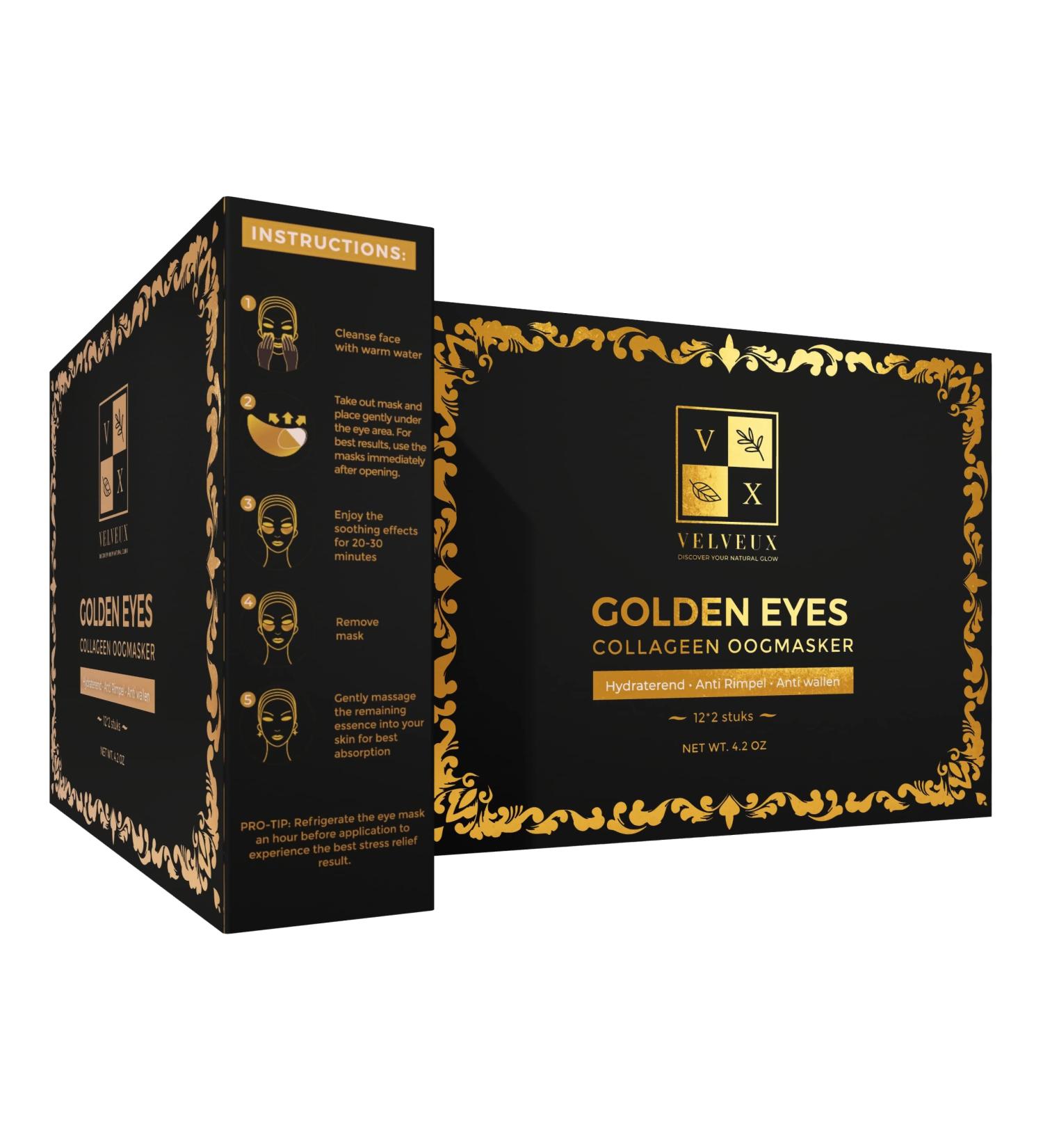 VelveUx collagen eye pads 24 pieces (12 pairs) ||Eye pads for face mask care ||Eyes pads against dark circles ||Anti-swelling 24k gold eye mask