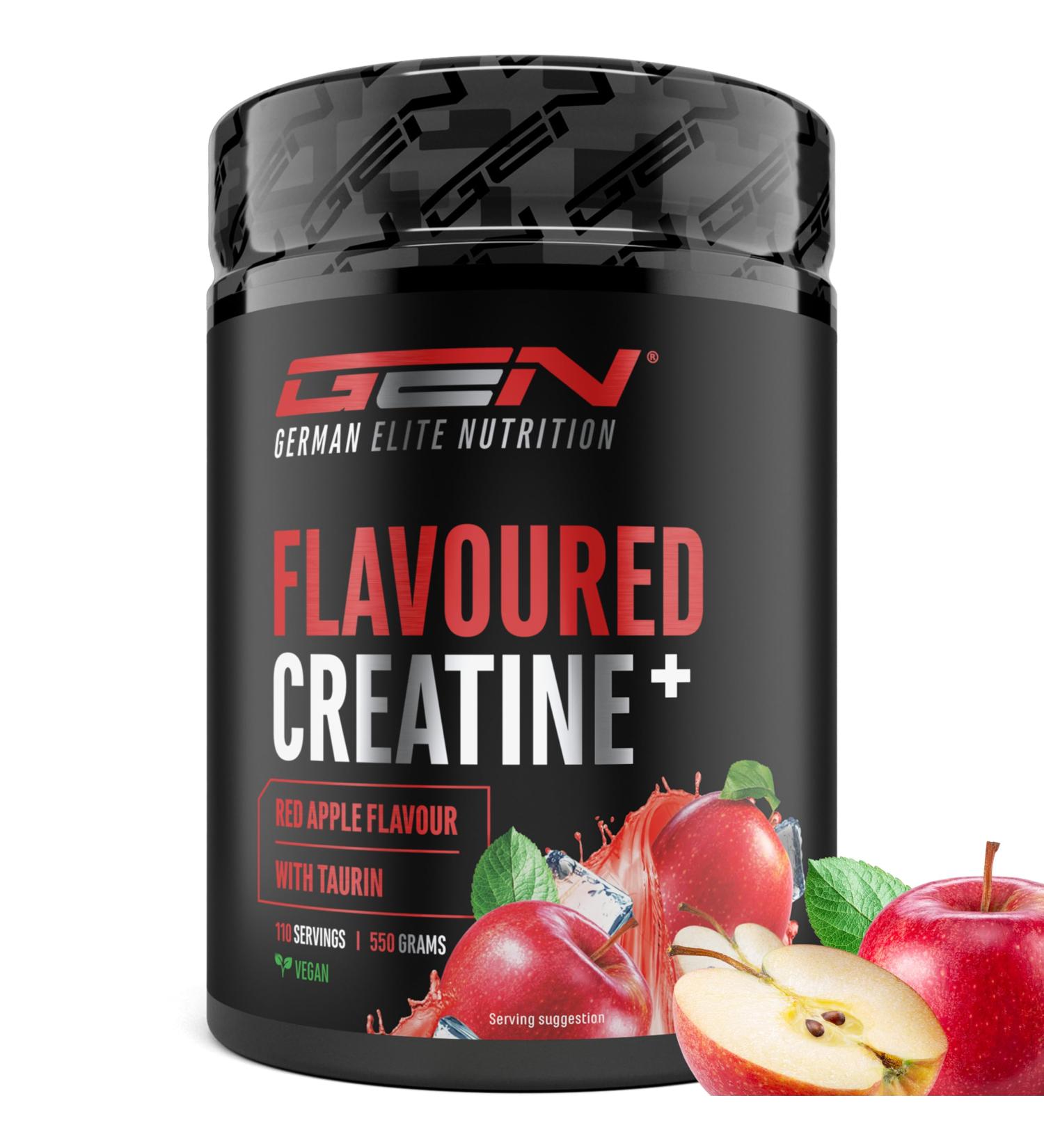 Flavoured Creatine poudre - 550 g - cr atine monohydrate + L-taurine - cr atine micronis e aromatis e - sans sucres & excellente solubilit - v gane (Red Apple) - Buy Online on GoSupps.com