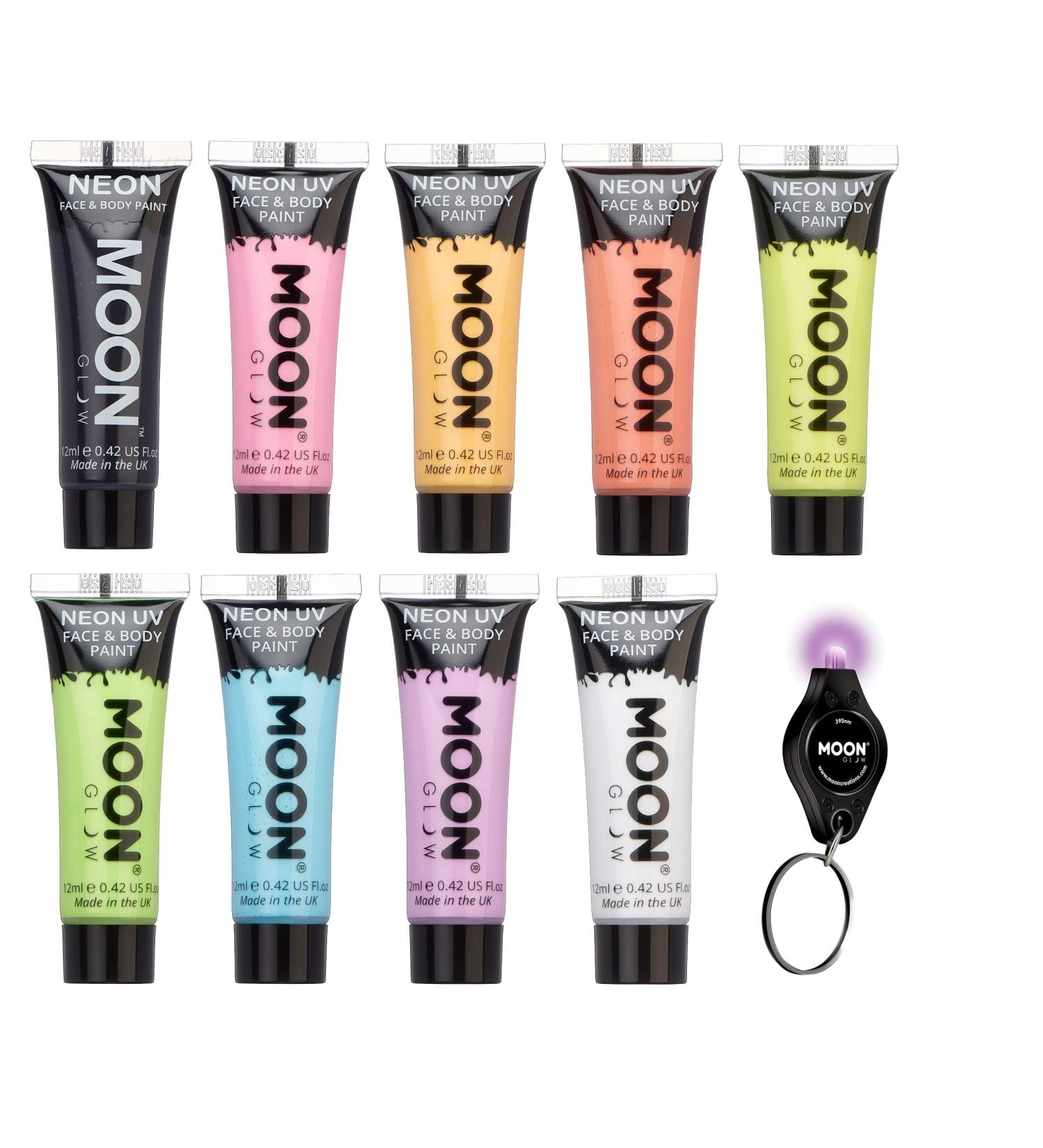 Moon Glow Pastel Neon UV Face and Body Paint 12ml Includes UV Keychain (10 Count (1 Count))