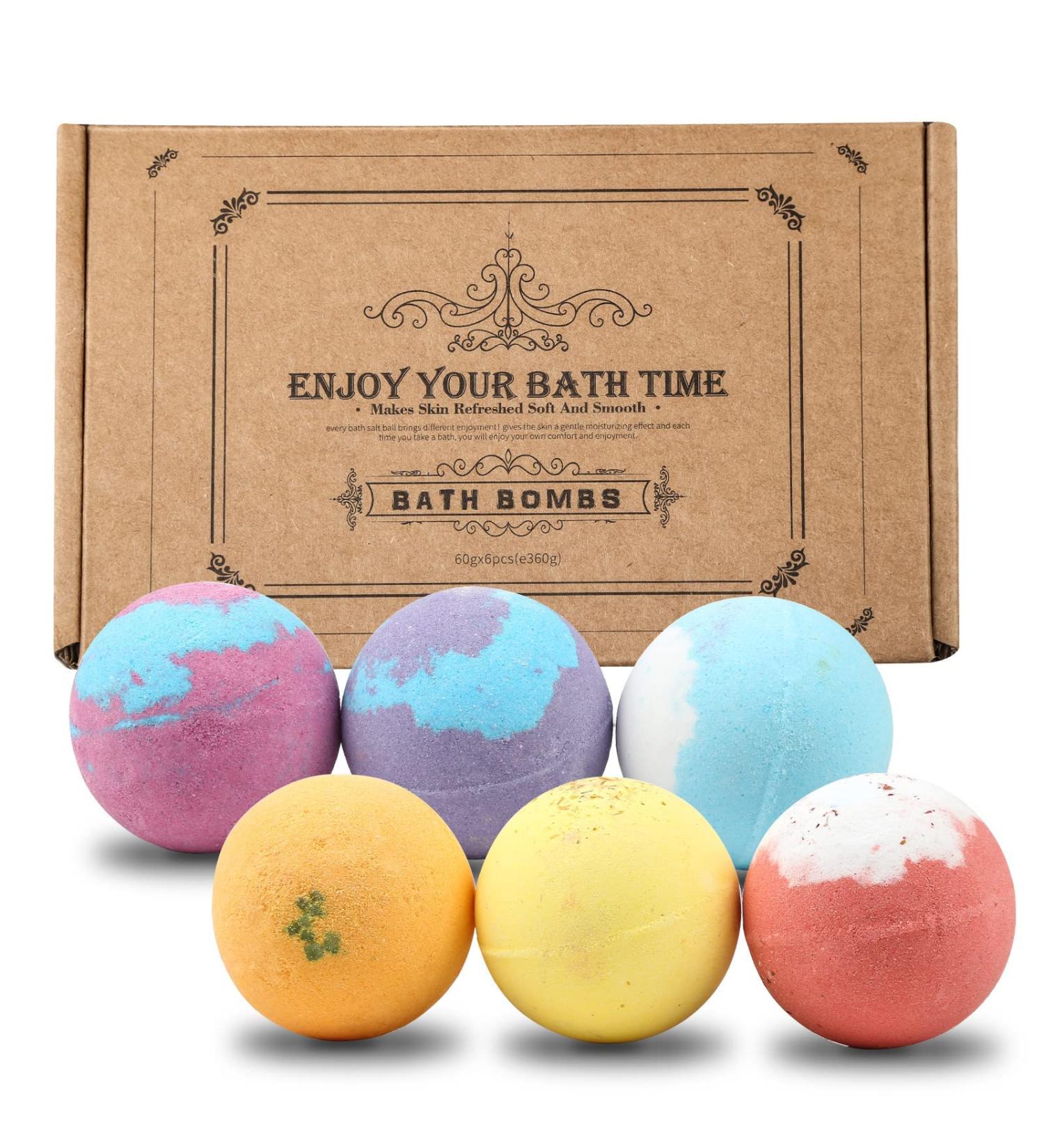Handmade Bath Bombs Gift Set - Fizzy Bath Salt Bombs Bubble Spa Kit (60g x 6) - Buy Online on GoSupps.com
