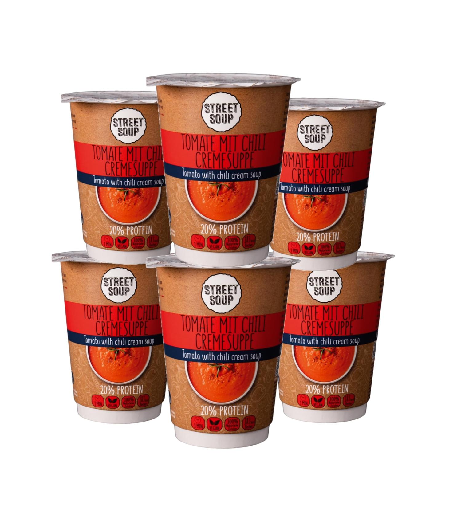 Street Soup Protein Instant Soup to Go - Low Carb Tomato Cream Soup (6x300g) | Vegan & Gluten-Free Ready Meals for Diet & Weight Loss - Buy Online on GoSupps.com