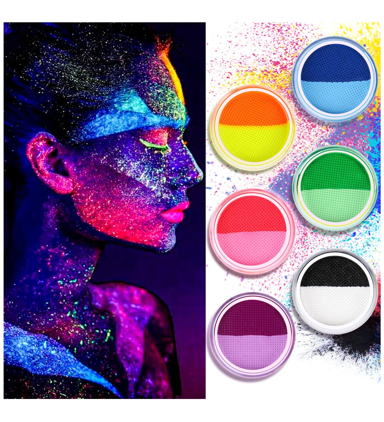 Water Activated UV Glow Neon Cake Eyeliner - 12 Bright Colors for Blacklight Luminous Makeup - Halloween & Club Costume Paint - Buy Online on GoSupps.com
