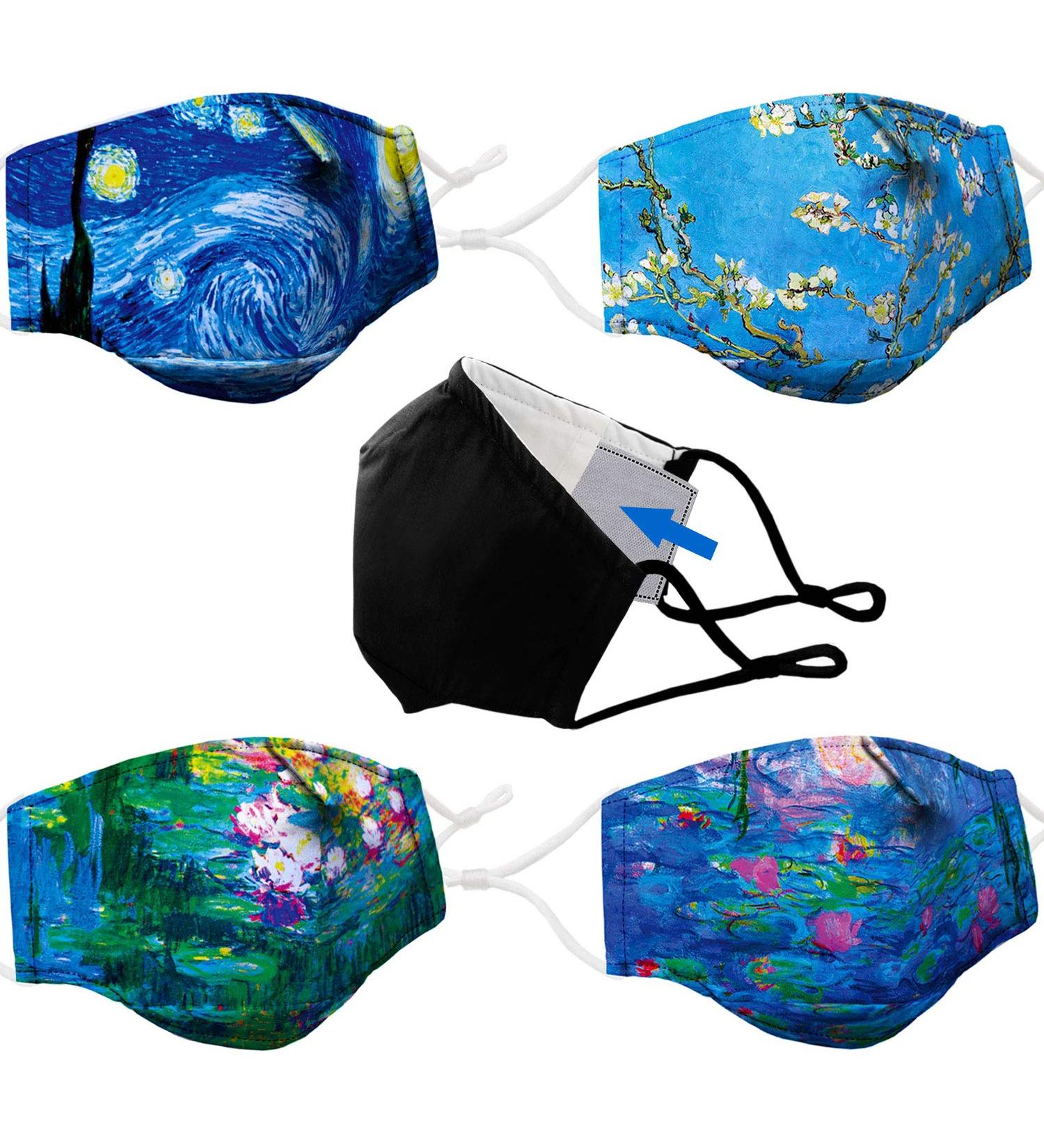 Van Gogh & Claude Monet Design 5PK Cotton Face Masks with Filter Pocket and Nose Wire - Small/Medium Size - Buy Online on GoSupps.com
