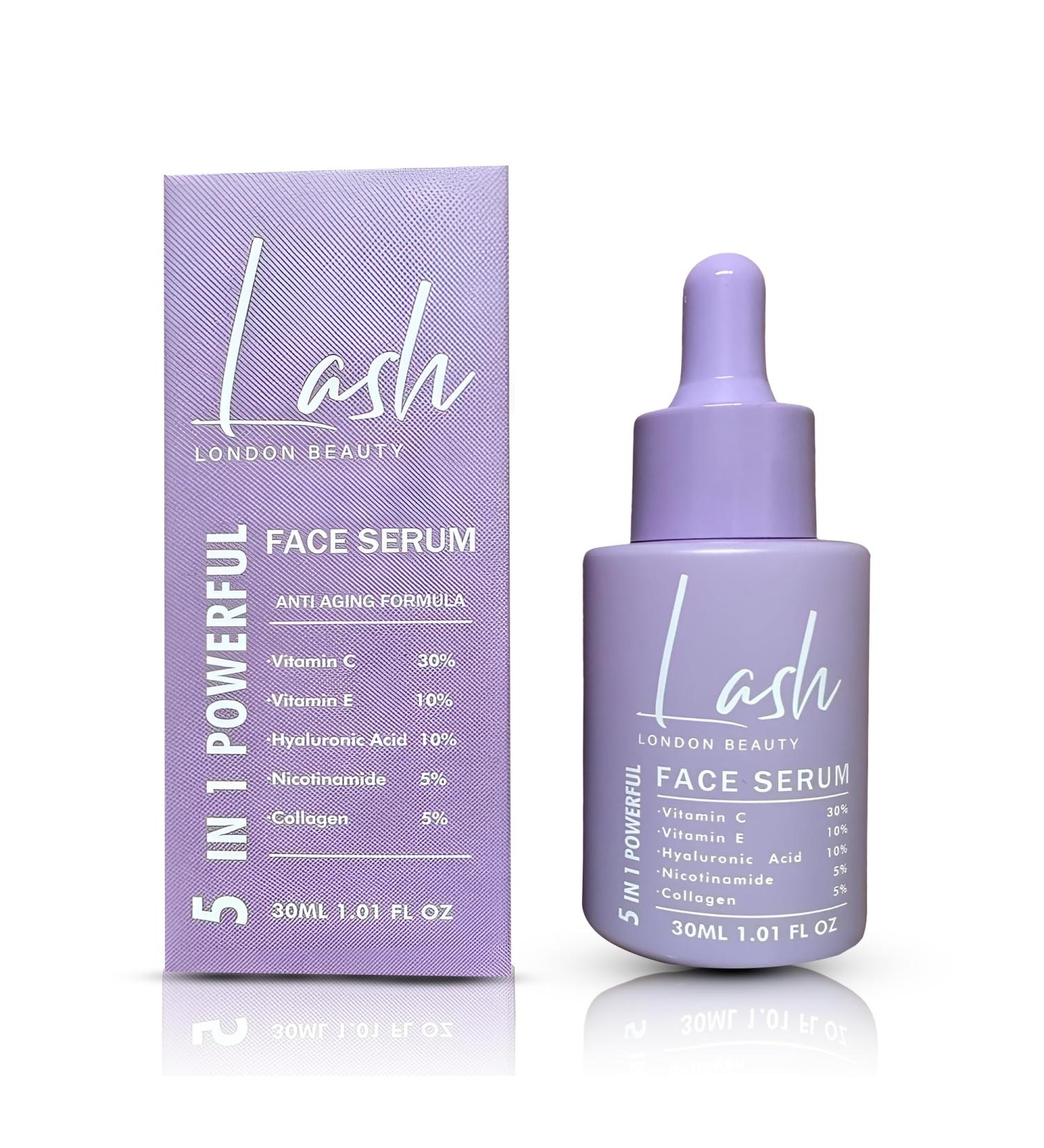 Lash London Beauty Ultimate Face Serum - 5-in-1 Collagen Vitamin C E Nicotinamide for Powerful Hydration Retinol Anti Aging Anti Wrinkle Face Care Improves Texture & Tone Day and Night Serums - Buy Online on GoSupps.com