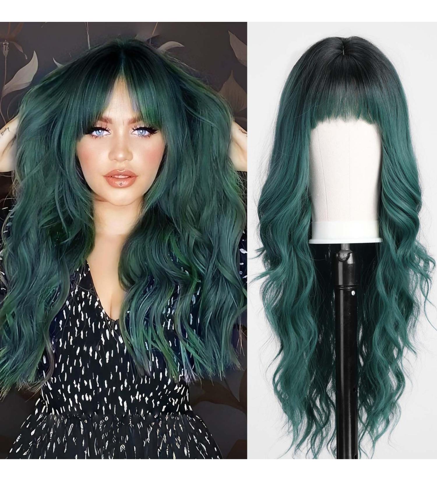 Emmor Green Wigs with Ponytail - Curly Synthetic Women's Long Heat-Resistant Wig for Everyday Use | Natural & Convenient - Buy Online on GoSupps.com