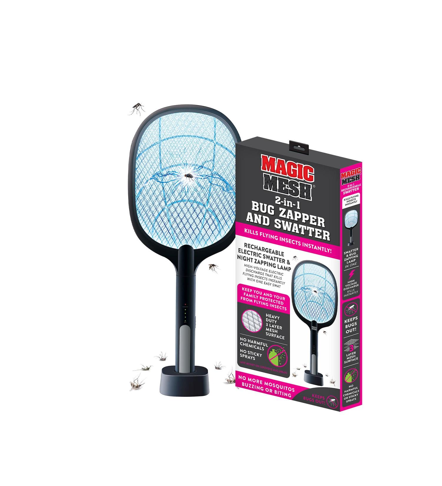 Magic Mesh 2-in-1 Bug Zapper & Swatter | Rechargeable Electric Swatter & Night Lamp | Kills Mosquitos, Flies, & Insects Indoor/Outdoor - Buy Online on GoSupps.com
