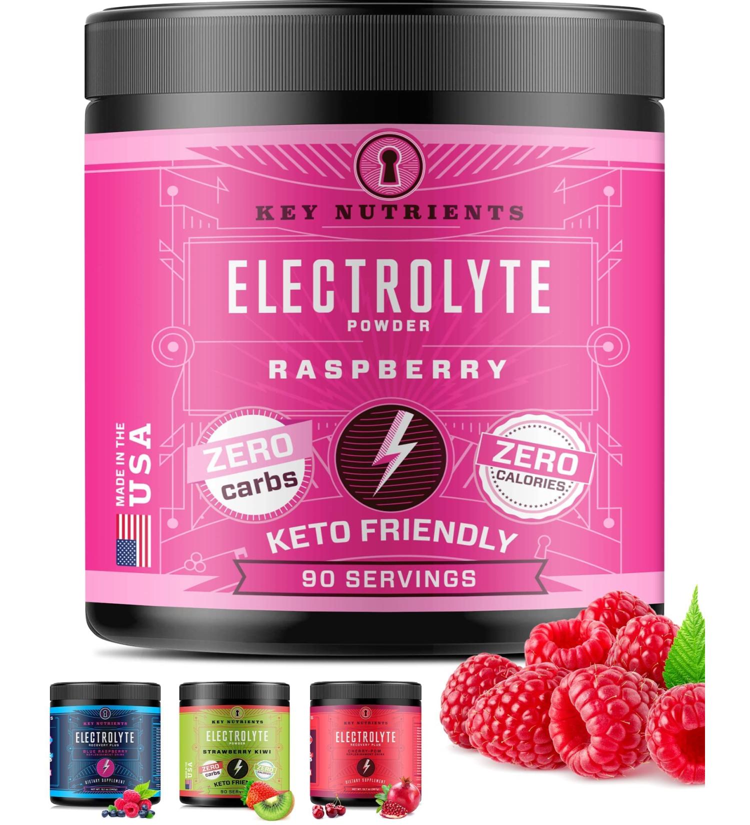 KEY NUTRIENTS Electrolytes Powder - Raspberry Hydration Drink Mix (20/40/90 Servings) | No Sugar, No Calories, Gluten Free - Buy Online on GoSupps.com