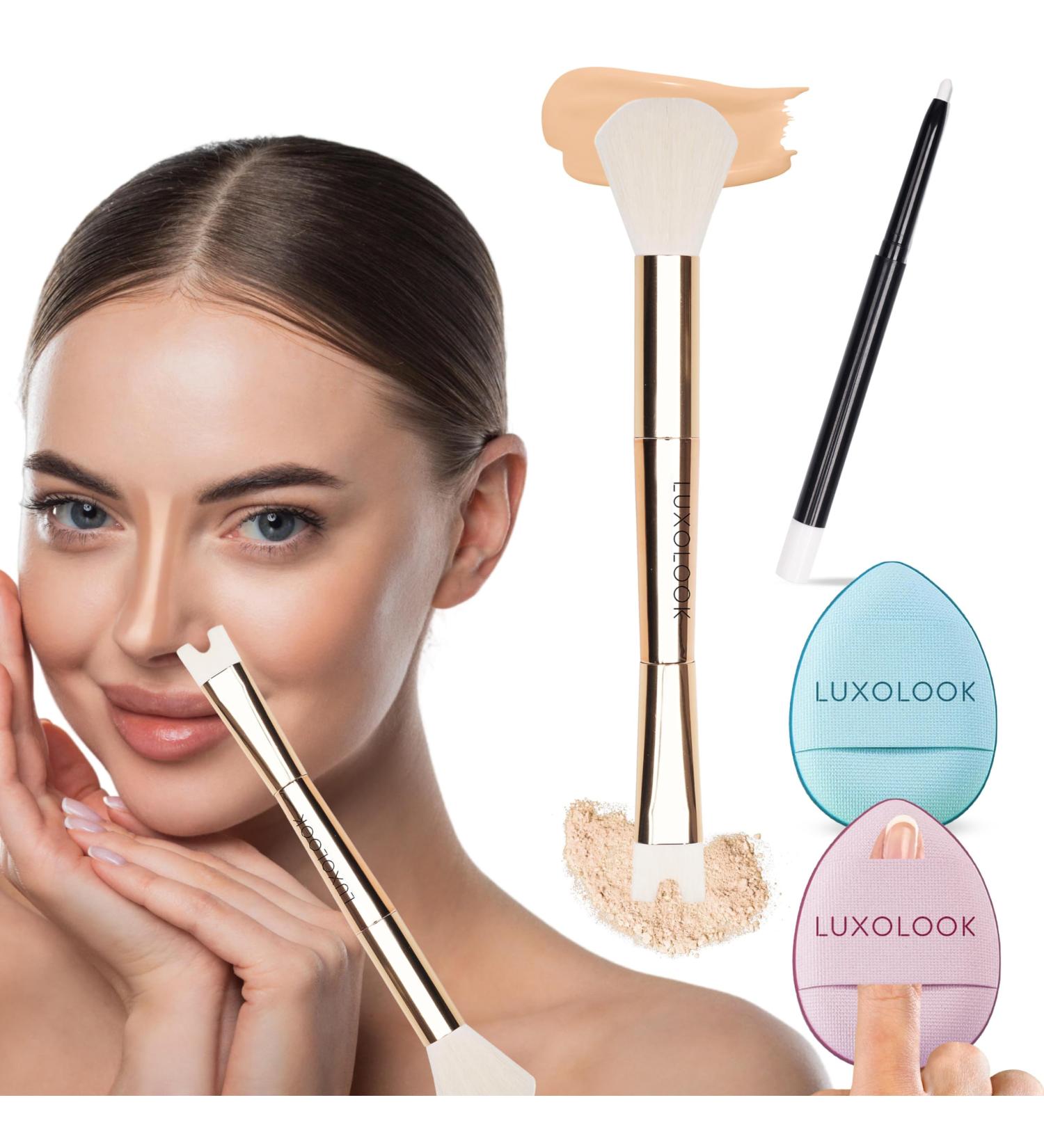 U-Shaped Viral Contour Nose Brush Set | Dual-Ended Makeup Brush & Foundation Sponge for Perfect Contouring | Enhance Your Look with Professional Makeup Tools - Buy Online on GoSupps.com