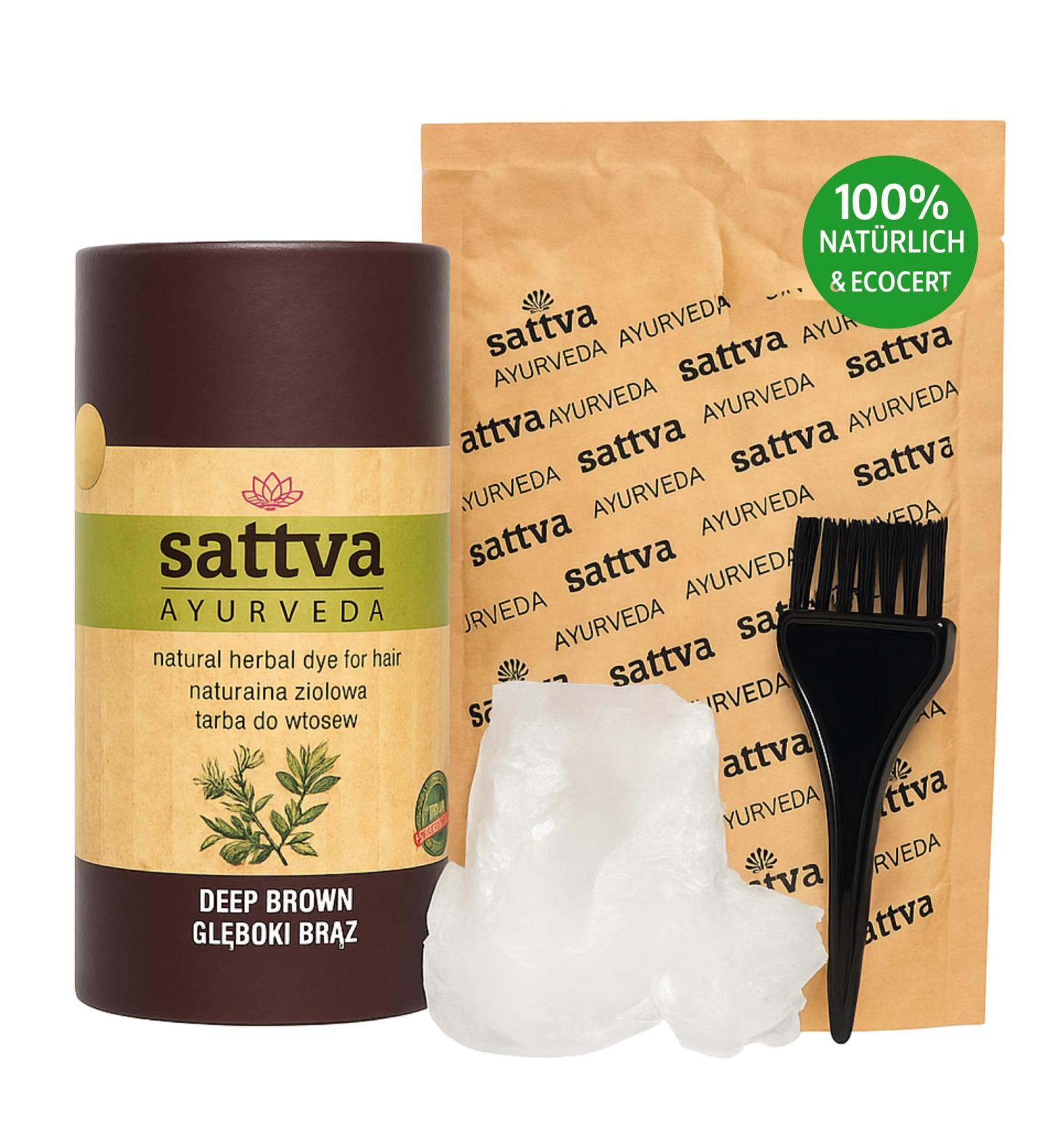 Sattva Ayurveda Lot de 2 teintures v g tales au henn naturel sans produits chimiques - Teinture bio certifi e v g talienne et ECOCERT pour des cheveux sains brillance et volume - Brun profond Brun profond 150 g (Lot de 1) - Buy Online on GoSupps.com