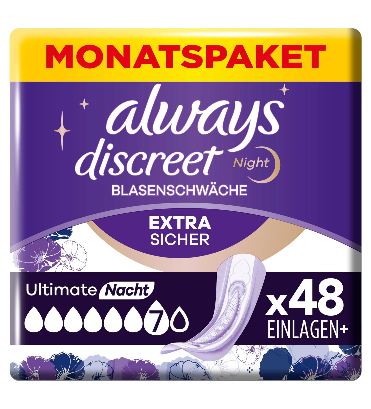 Always Discreet Incontinence Inlays for Women - Ultimate Night Protection (48 Pieces) - Comfortable & Discreet Shipping Worldwide - Buy Online on GoSupps.com