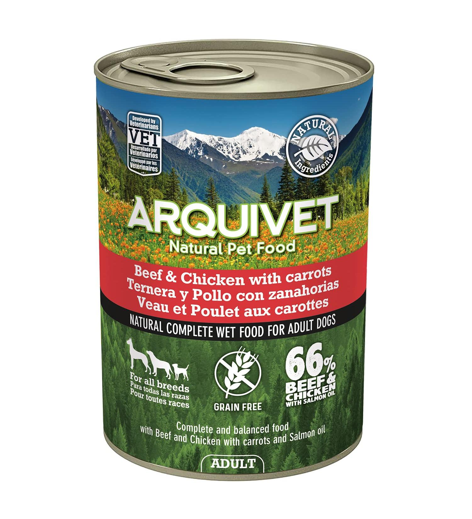 ARQUIVET Pack 6 units - Adult - Veal and Chicken with carrots and salmon oil - 400 g - Wet food for dogs - For adult dogs All Breeds - Buy Online on GoSupps.com