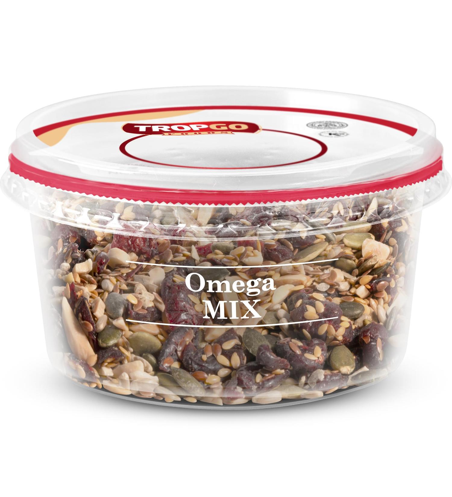 Tropgo Omega Mix 200g - Premium Nuts Seeds and Dried Fruit in Resealable and Recyclable Tub - Contains Fibre Protein and Essential Minerals - Wholesome Trail Mix - Healthy Snacks for All Ages - Buy Online on GoSupps.com