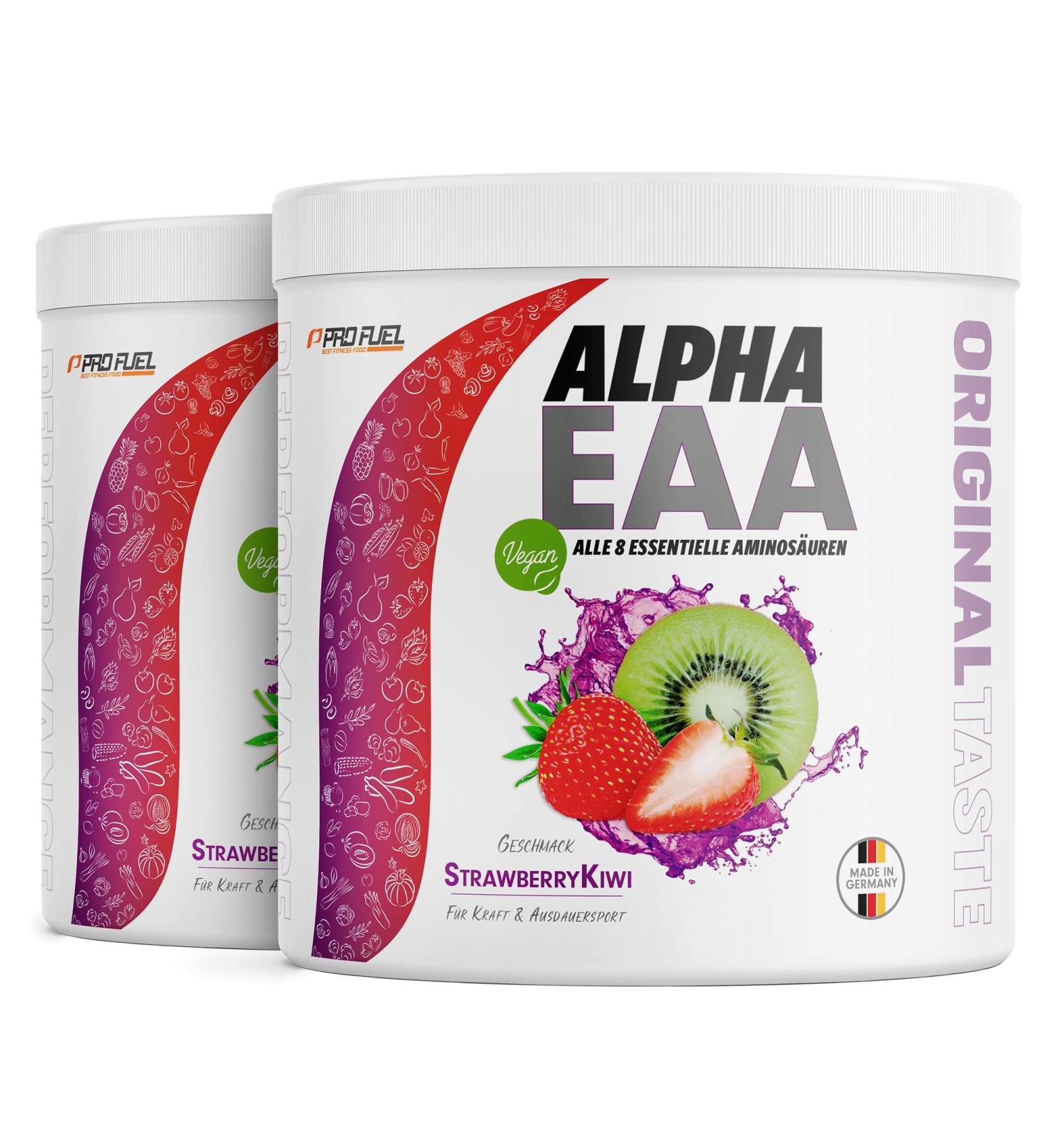 Alpha EAA Powder 2x462g - Delicious Strawberry Kiwi Vegan Amino Acid Drink | All 8 Essential Amino Acids | Optimal Value | Made in Germany - Buy Online on GoSupps.com